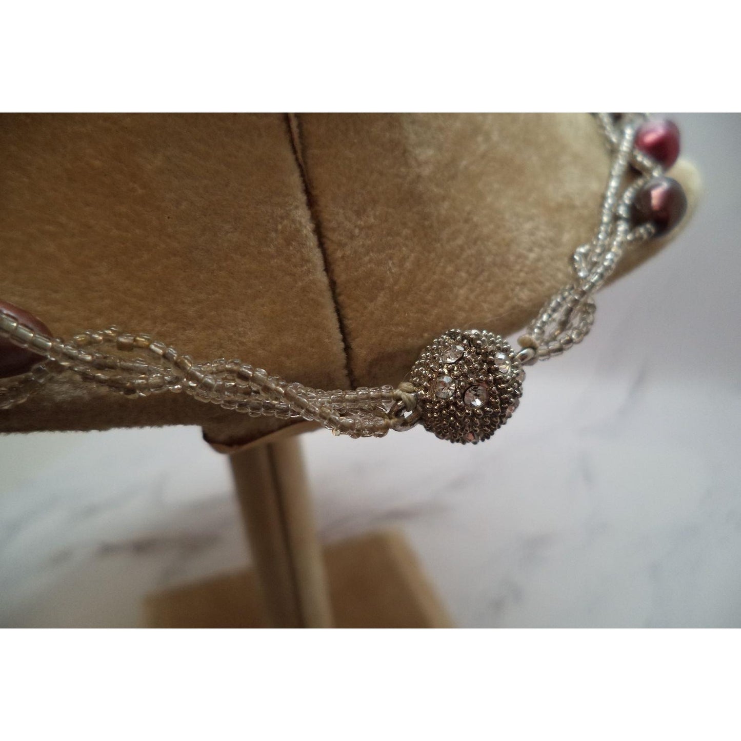Soft Pink and Purple Beaded Triple Strand Necklace with Silver Magnetic Clasp