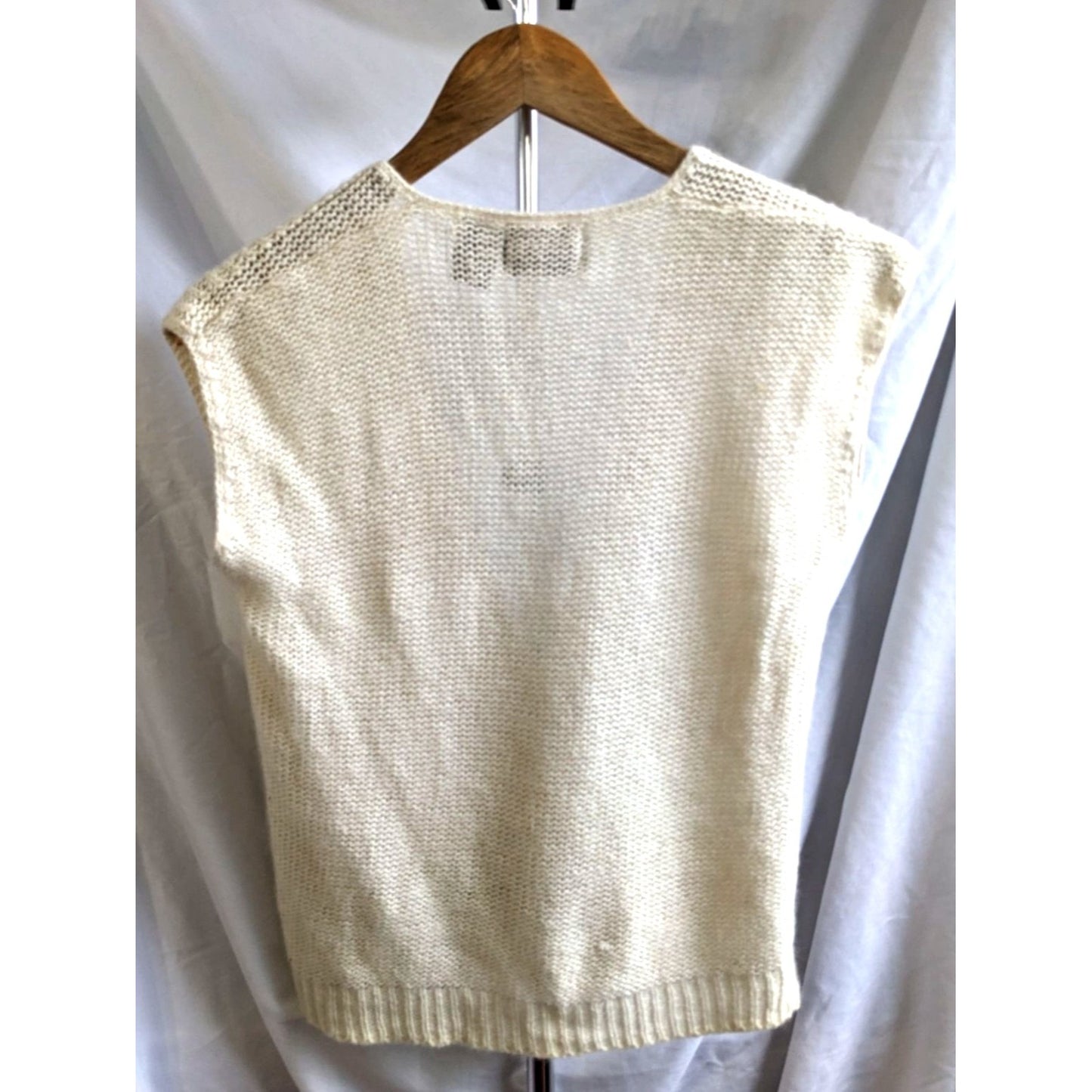 Vintage 80s T.Q. Angora Lambs Wool Blend Ivory Knit Sweater Vest Lagenlook Sz S