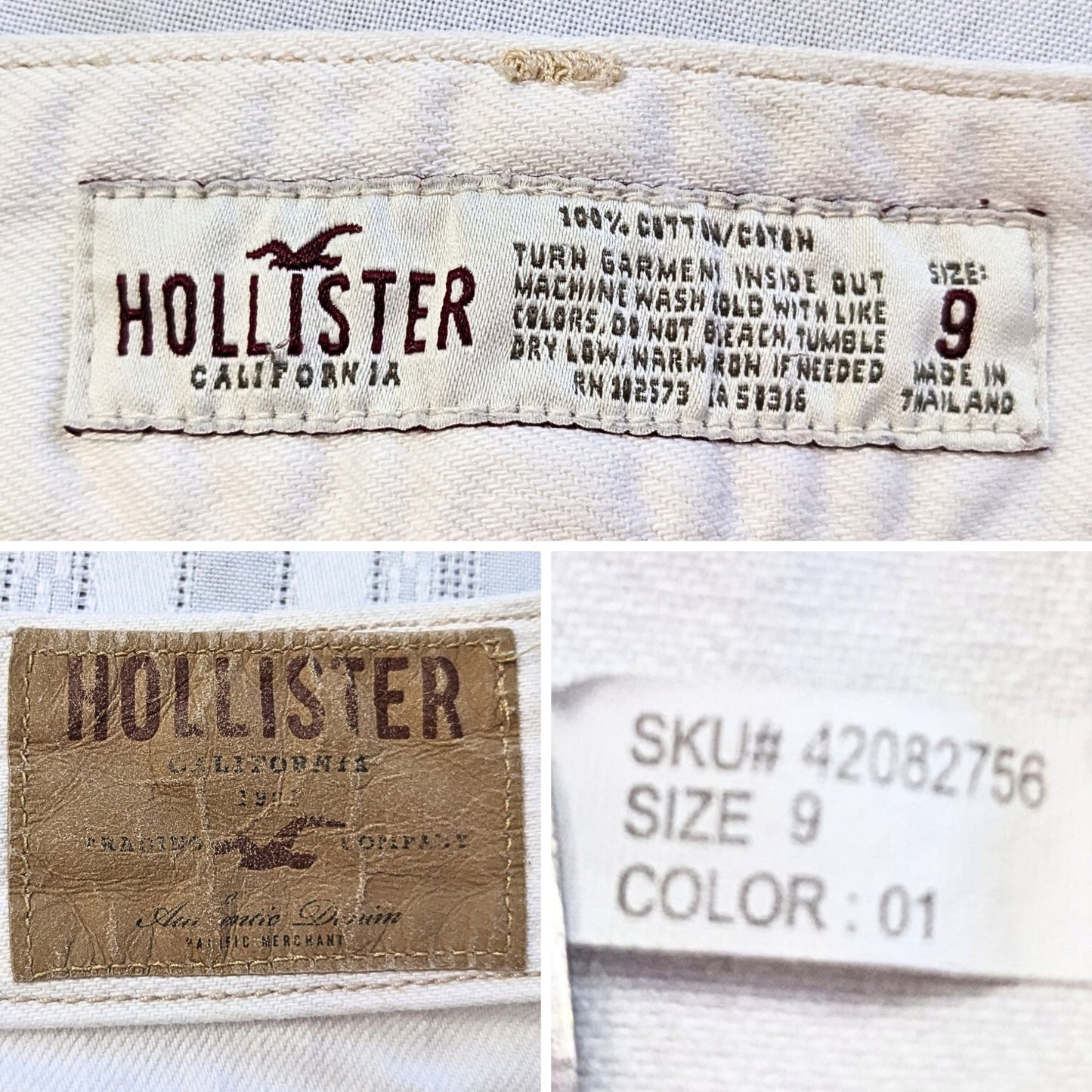 Vintage Y2K HOLLISTER Distressed Low Rise Raw Hem Cream Denim Mini Skirt Size 9