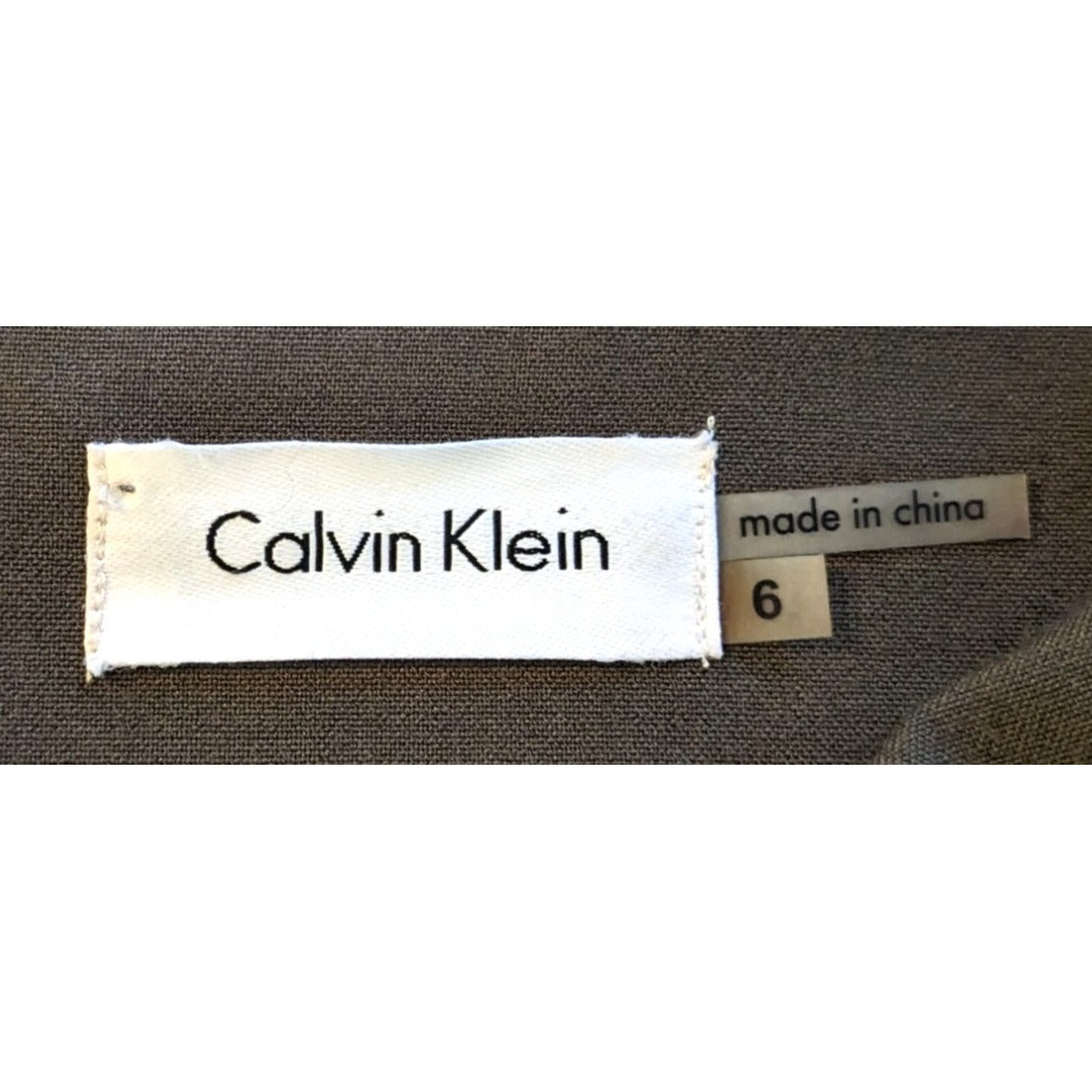 CALVIN KLEIN Army Green Pencil Sheath Dress Sleeveless Waist Tie Size 6