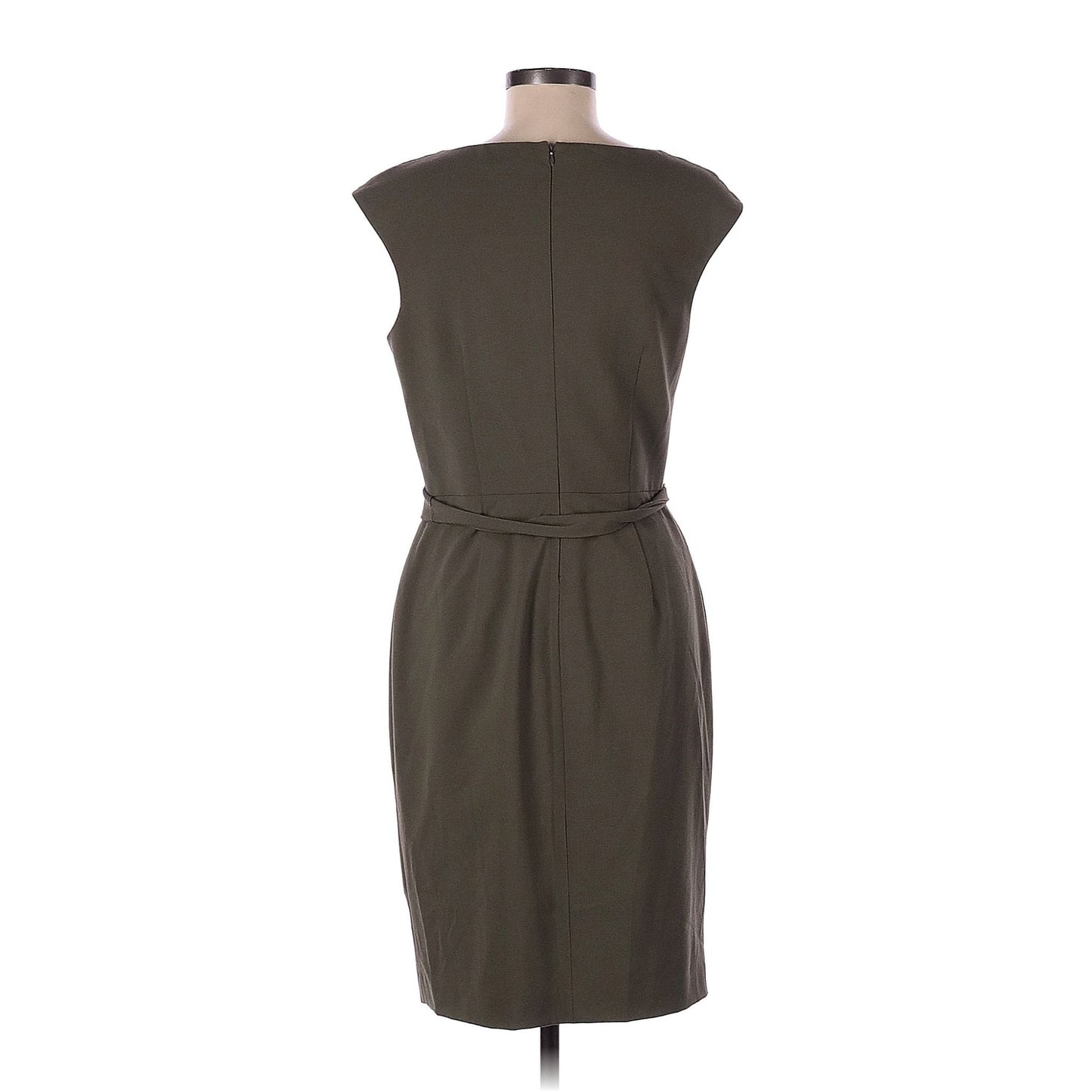 CALVIN KLEIN Army Green Pencil Sheath Dress Sleeveless Waist Tie Size 6