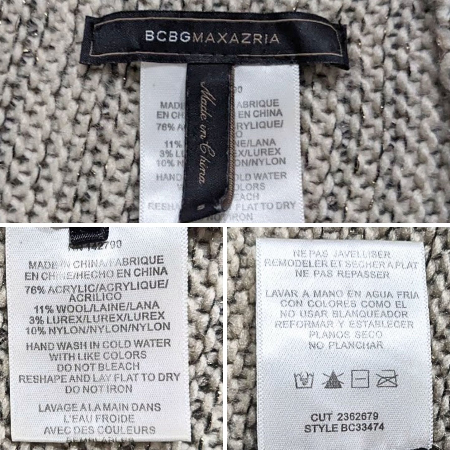 BCBGMAXAZRIA Asymmetric Knit Acrylic Lurex Blend Aztec Border Open Cardigan Sz S