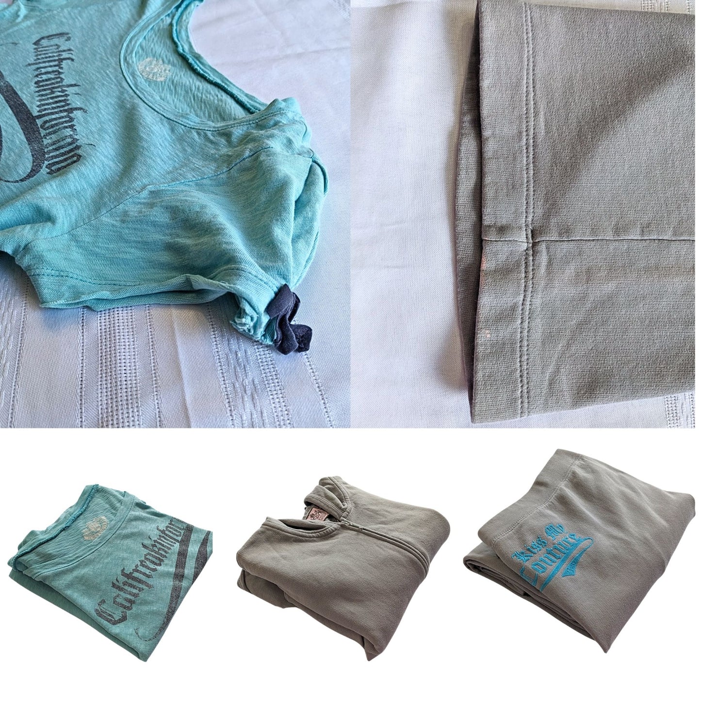 Vtg Y2K JUICY COUTURE 3pc French Terry Greige Kiss My Couture Tracksuit Set P/S