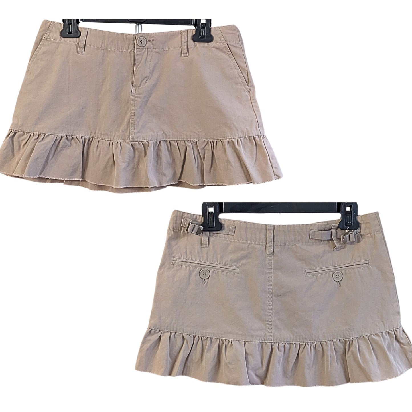 Vintage Y2K DELIA*S 100% Cotton Raw Hem Low Rise Cargo Ruffle Mini Skirt Size 7