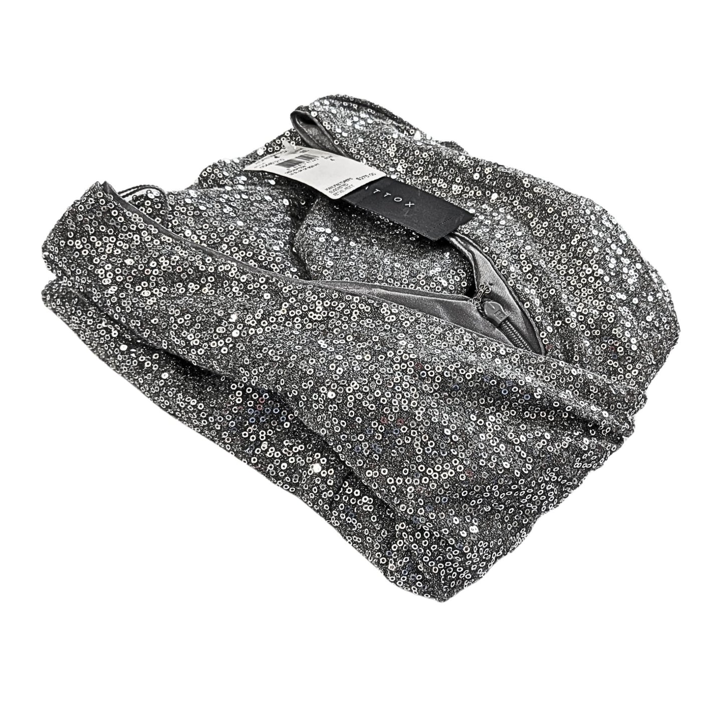 NWT AIDAN MATTOX Silver Sequin Embellished LS Faux Wrap Cocktail Mini Dress Sz 4