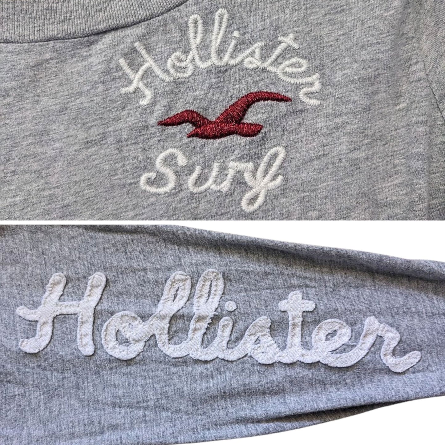 HOLLISTER Surf Gray & Maroon Embroidered Long Sleeve Round Neck Tee Women's Size L