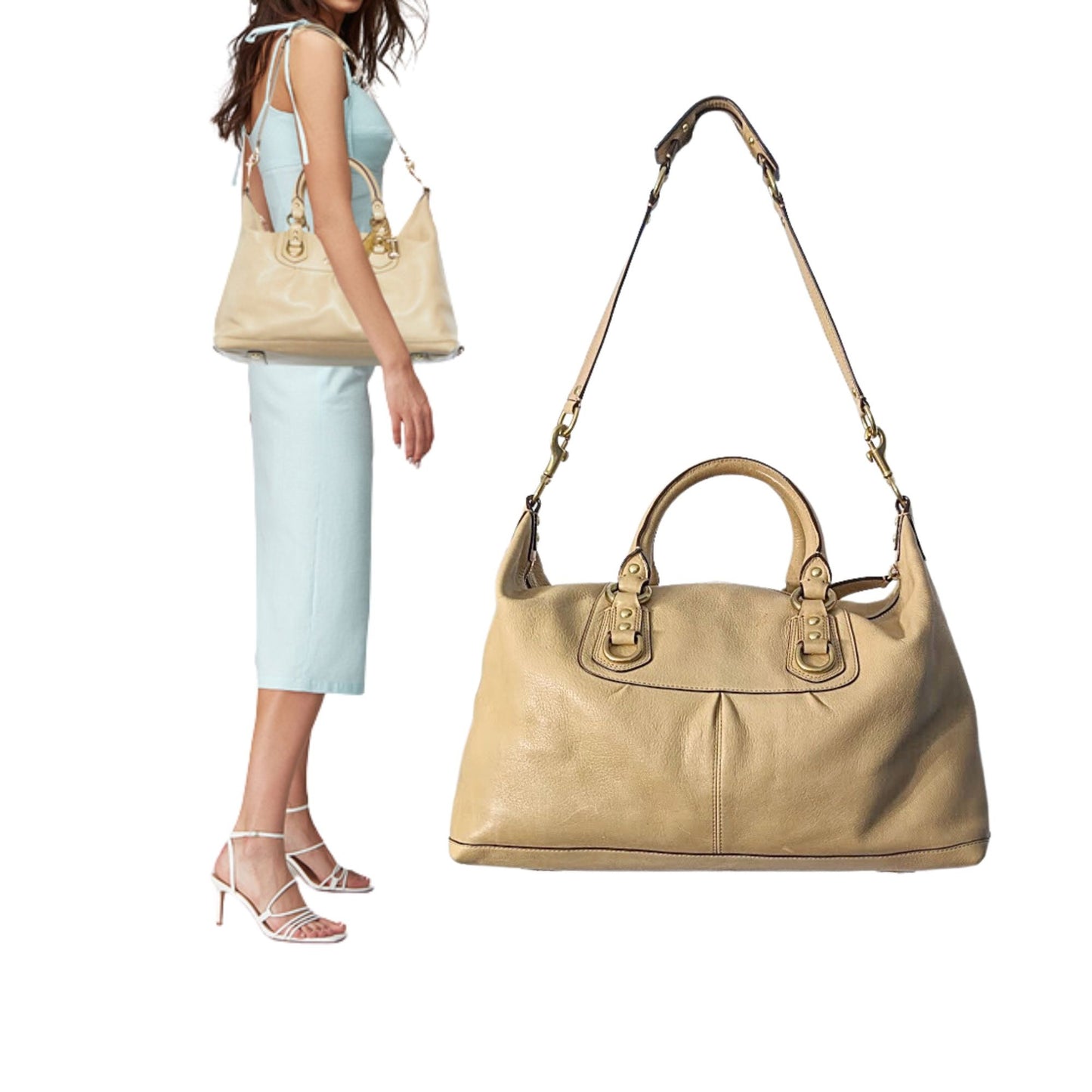 Vintage 2008 NWOT COACH Beige Madison Sabrina Beige & Gold Large Satchel
