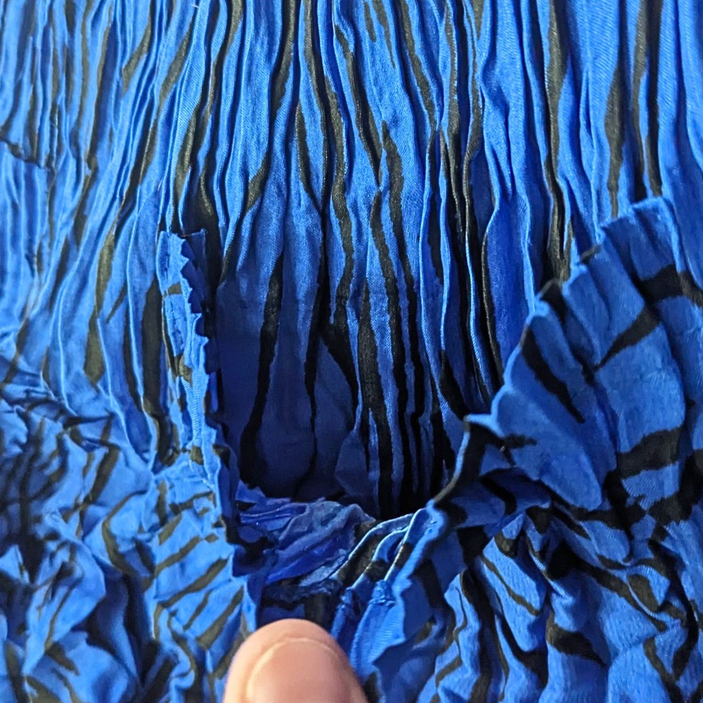 NWT ALQUEMA Blue Black Royal Bird Smash Pocket Travel Midi Dress Size 2/Large