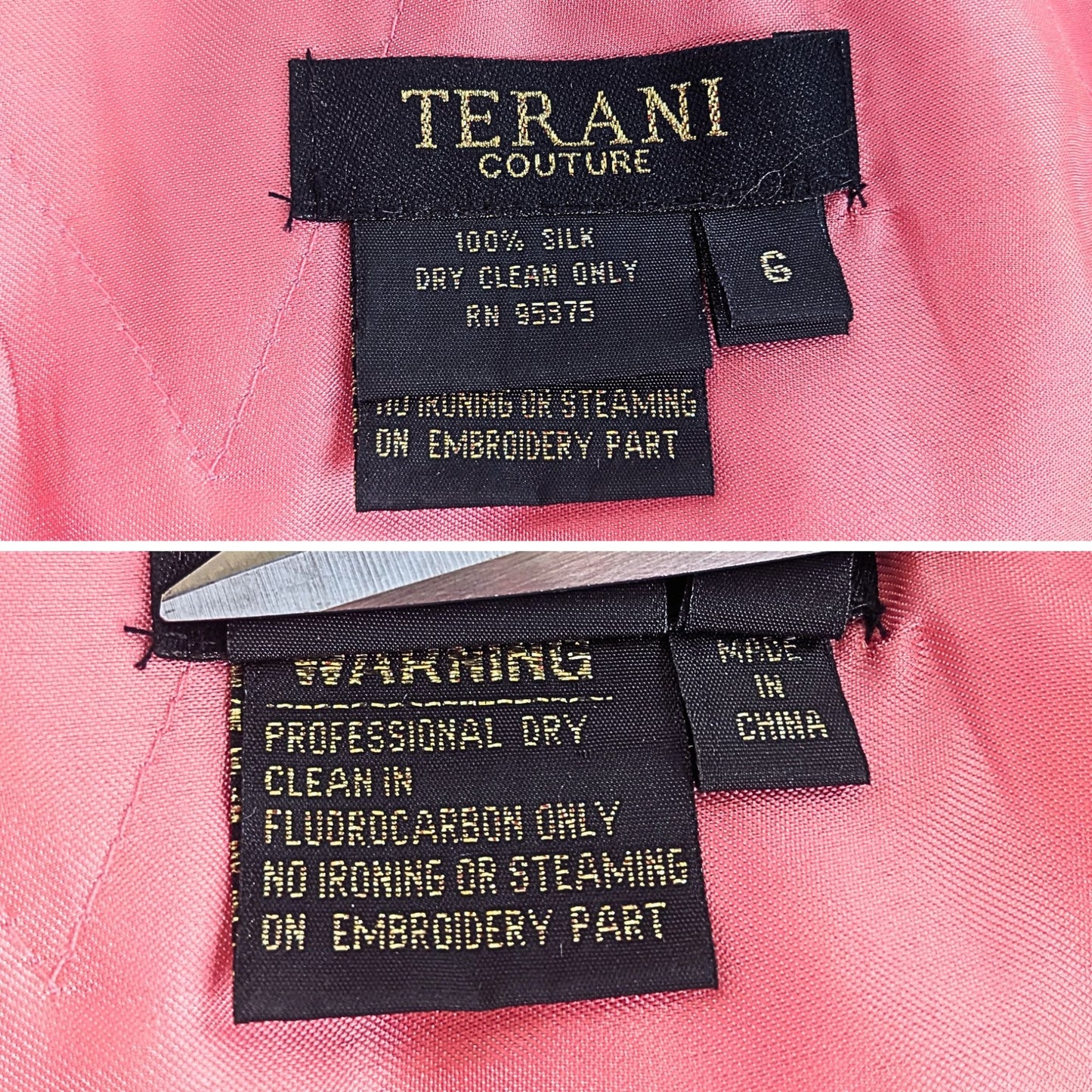 TERANI 100% Silk Coral Sand Mermaid Asymmetric Sequin Pageant/Prom Gown Size 6