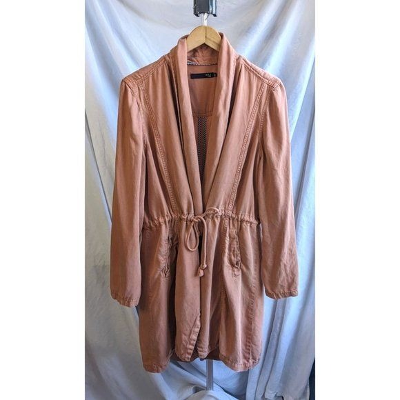 MAX JEANS 100% Tencel Soft Apricot Duster Jacket Drawcord Drape w/Pockets Size L