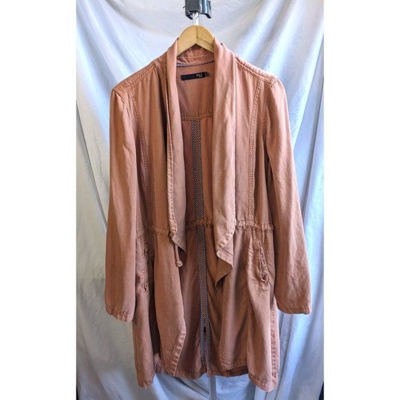MAX JEANS 100% Tencel Soft Apricot Duster Jacket Drawcord Drape w/Pockets Size L
