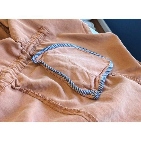 MAX JEANS 100% Tencel Soft Apricot Duster Jacket Drawcord Drape w/Pockets Size L