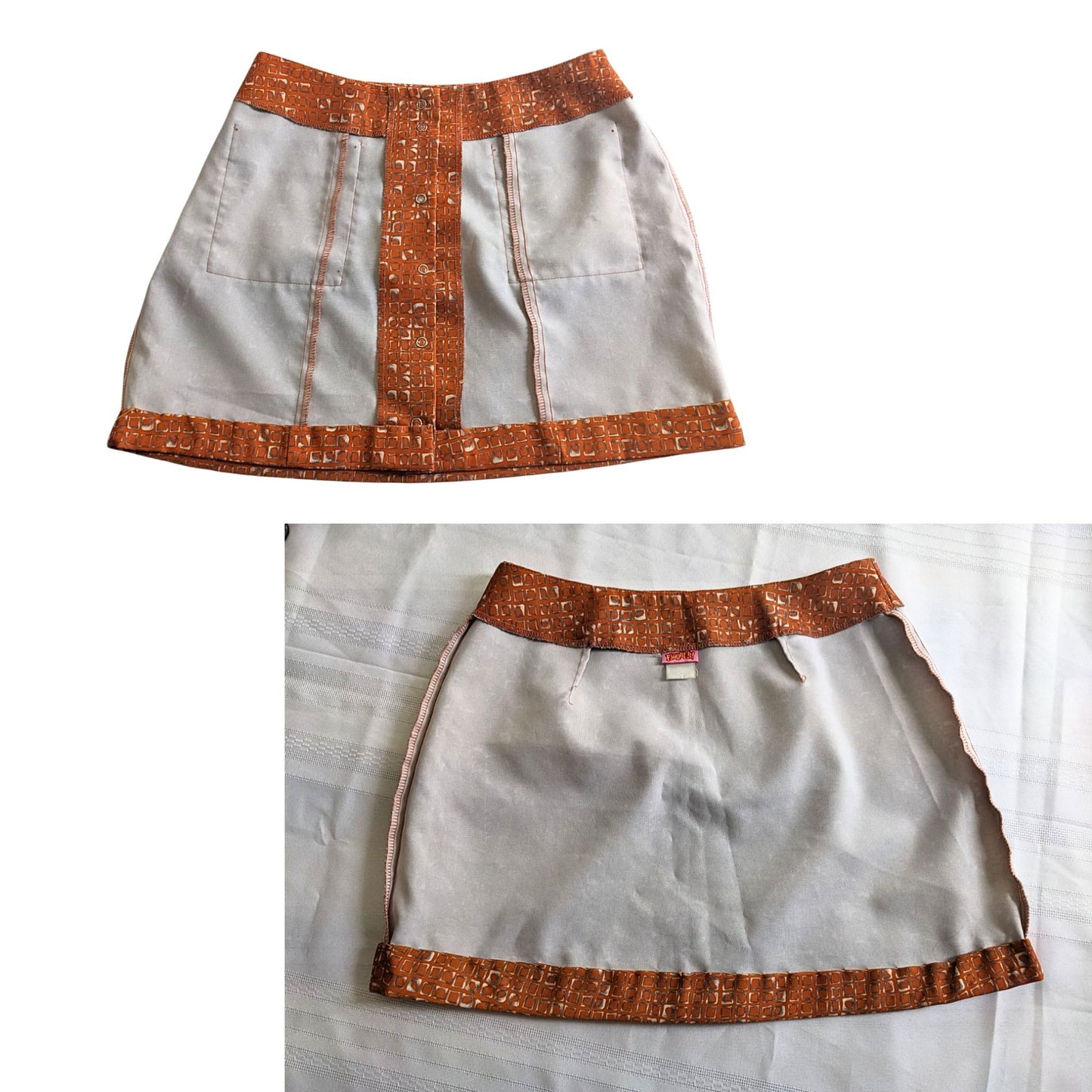 Vintage 90s/Y2K FLAUNT IT Orange Geometric Retro Throwback Mini Skirt Size S/M