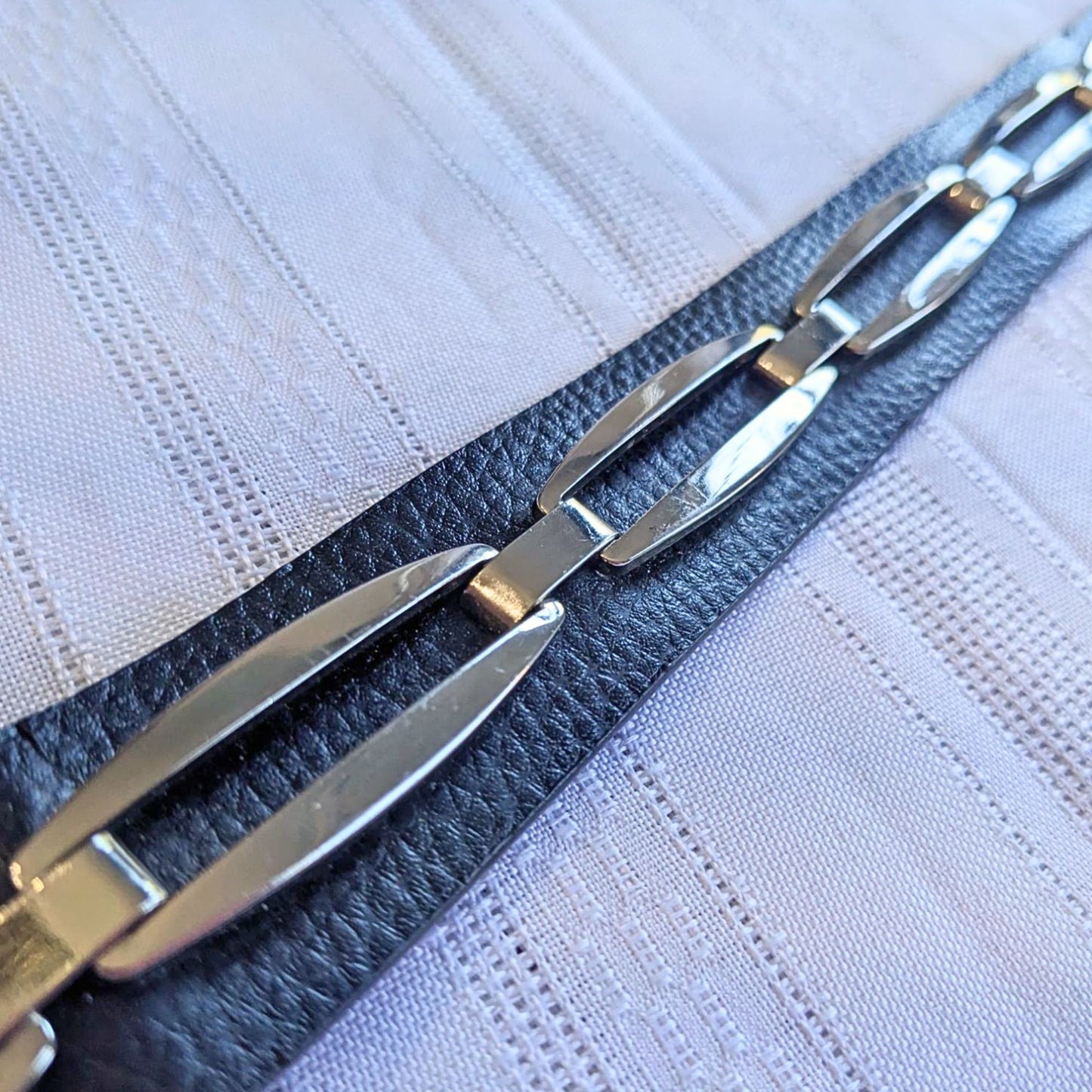 Vintage Y2K WCM NEW YORK Punk Rock Black & Silver Chain Genuine Leather Belt SzM