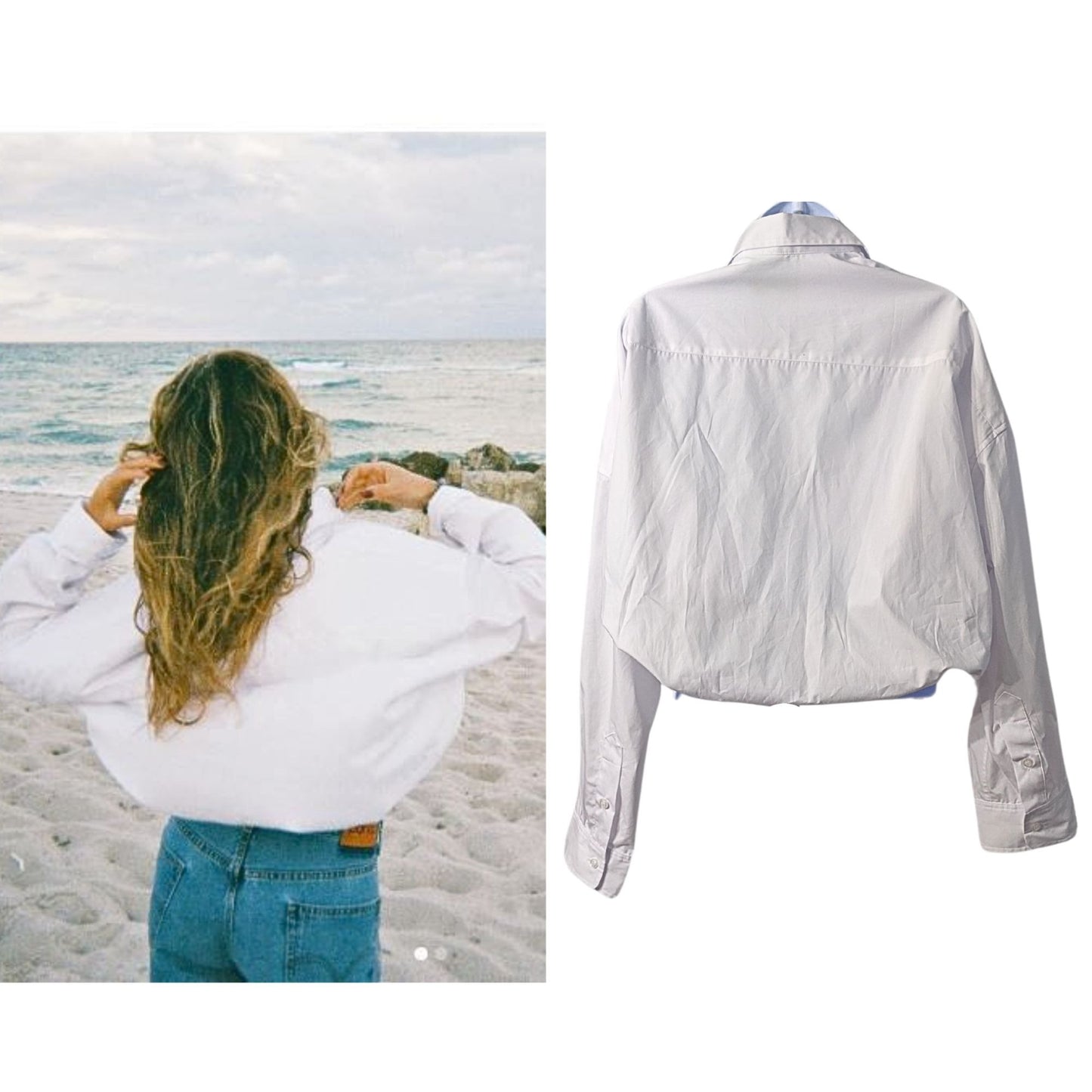 NWOT PARKE White Bubble Down Cropped Blouson Poplin Shirt Boho Normcore Size L