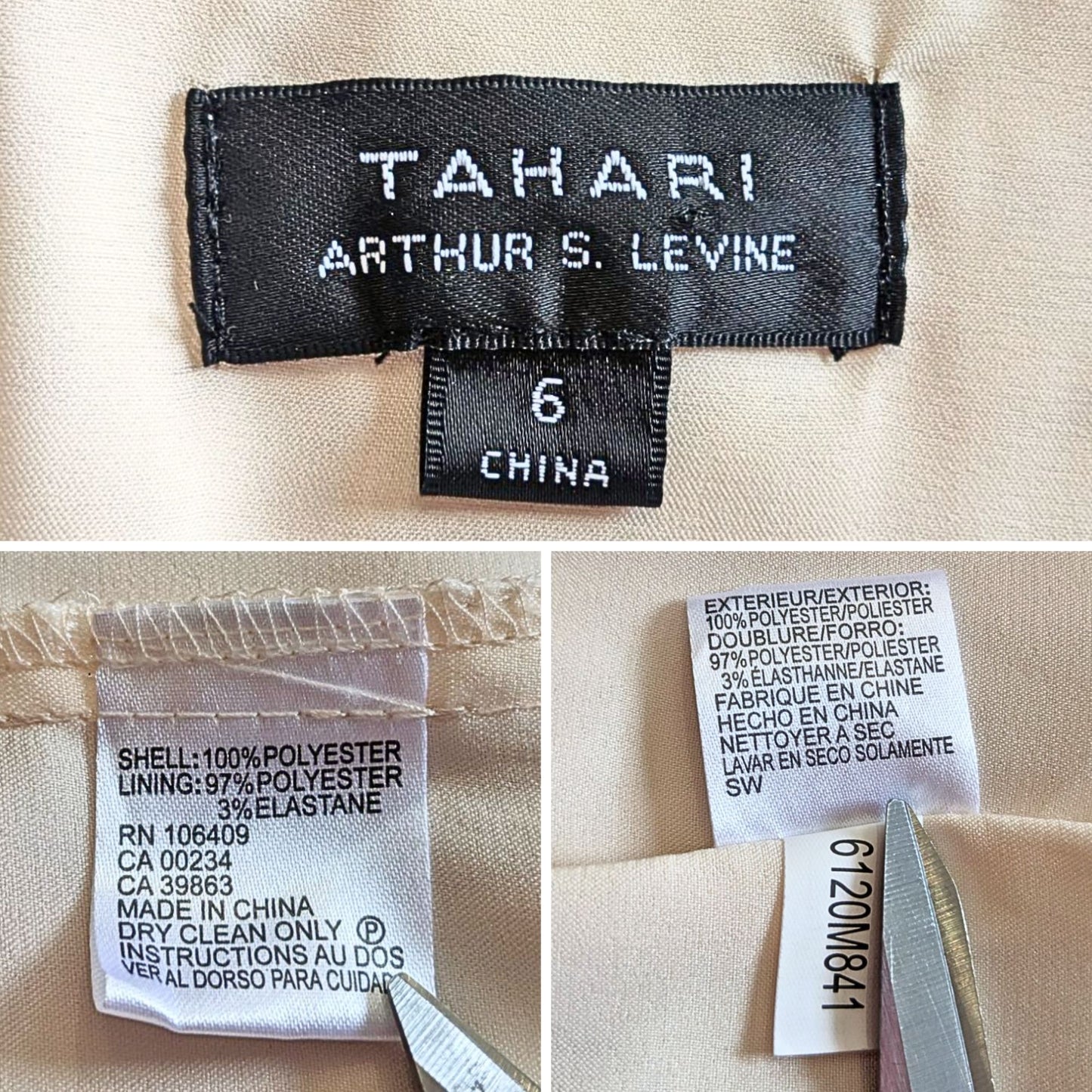 Angelic TAHARI ARTHUR S LEVIN Champagne Satin Georgette Angel Sleeve Lace Overlay Mini Dress Size 6