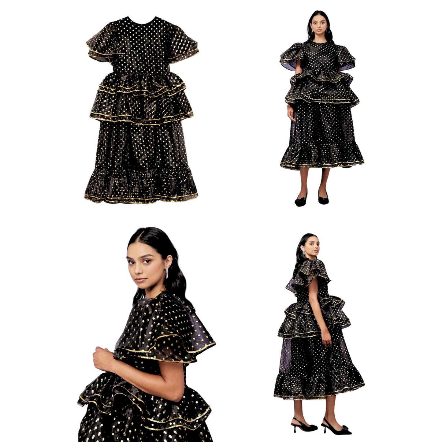 NWT SISTER JANE Prima Ballerina Black Gold Structured Organza Tiered Dress Sz XS