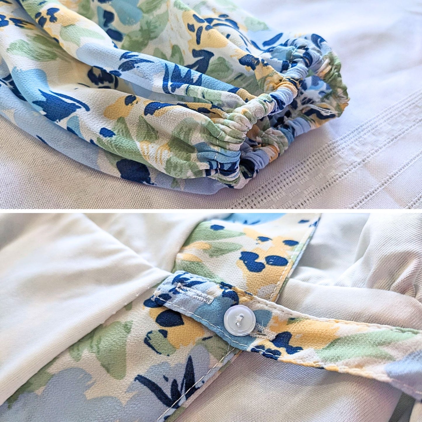Anthropologie ICHI Adiline Cream Blue Floral Chiffon Wrap Midi Dress Size 34/6
