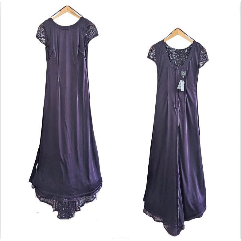 NWT ADRIANNA PAPELL Amethyst Scoop Back All Over Sequin Cap Sleeve Gown Size 4P