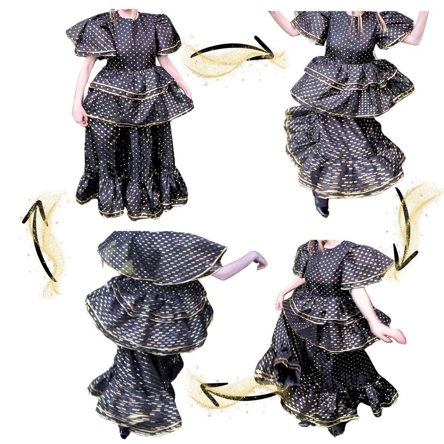 NWT SISTER JANE Prima Ballerina Black Gold Structured Organza Tiered Dress Sz XS