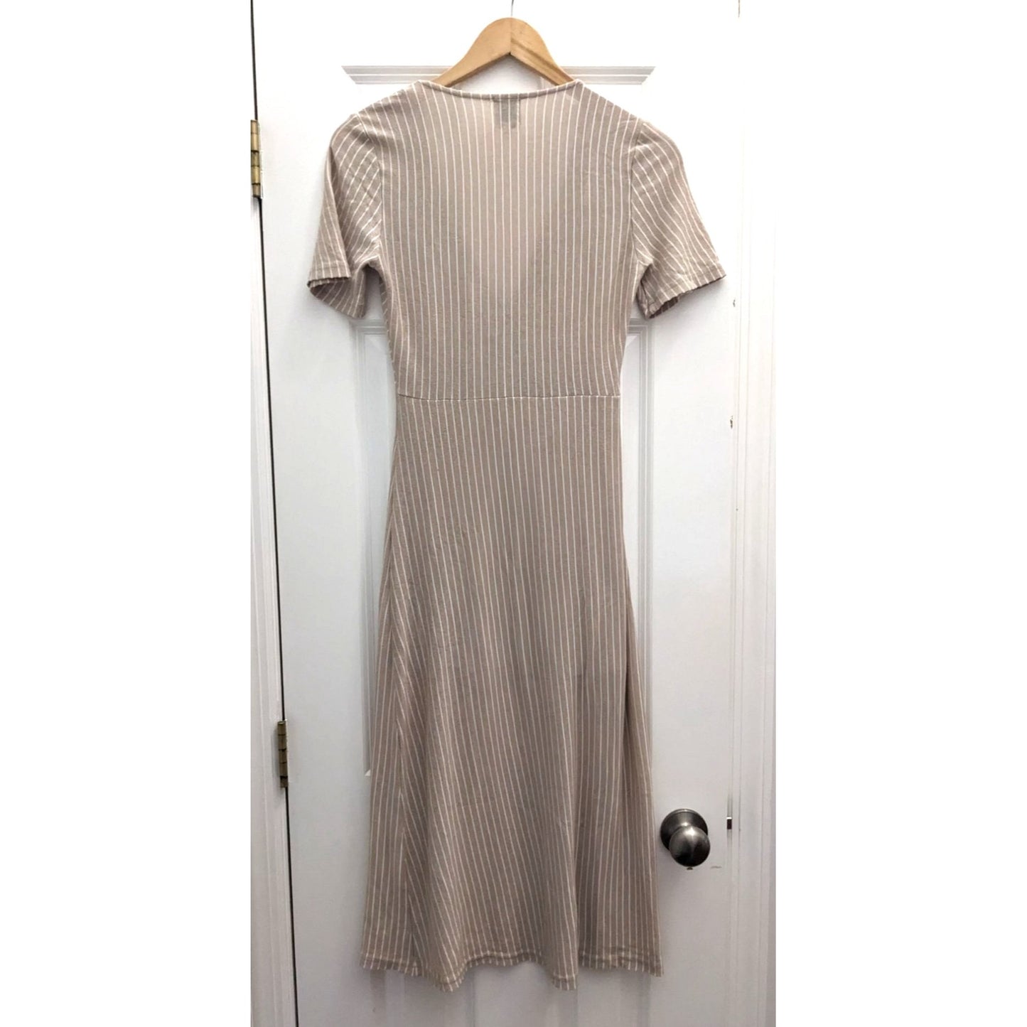 MINKPINK Tan Striped Twist Front Dress Short Sleeves Size XS