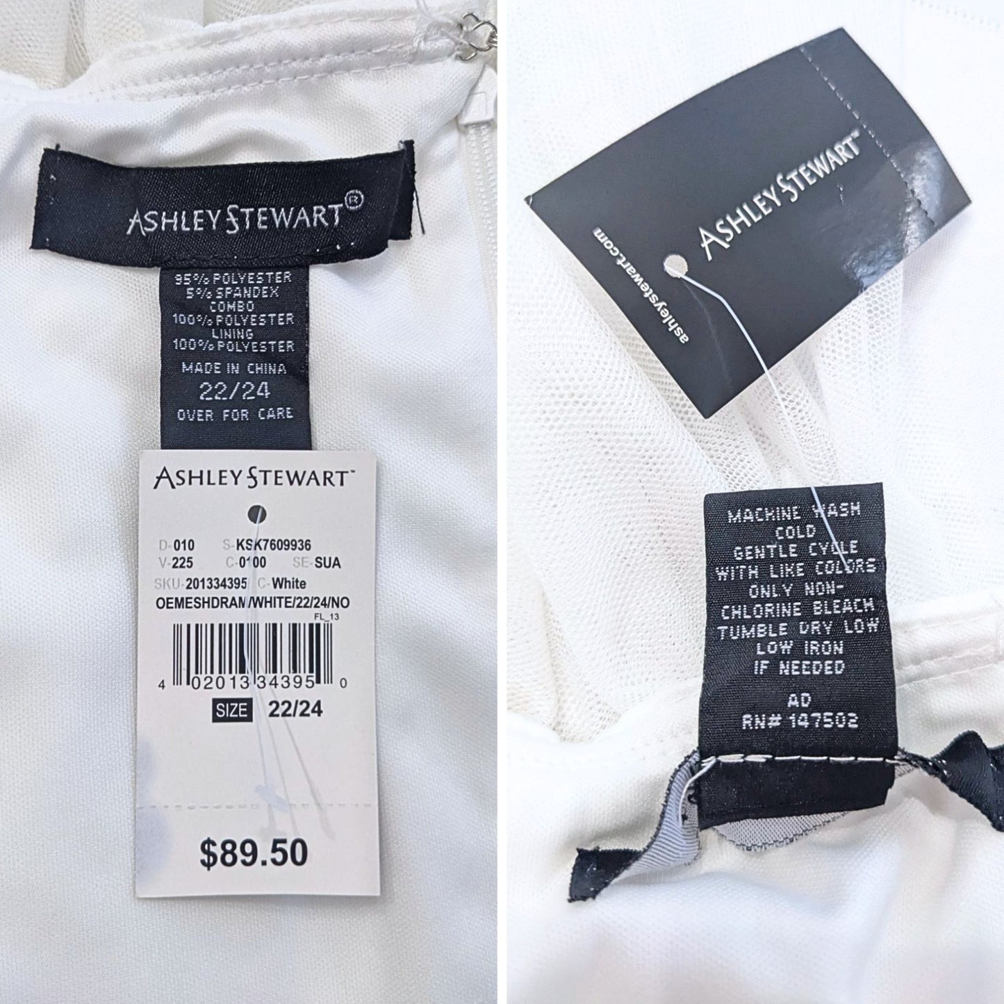 Fanciful NWT ASHLEY STEWART White Ruffled Trumpet "Sleeve Midi Dress Size 22/24