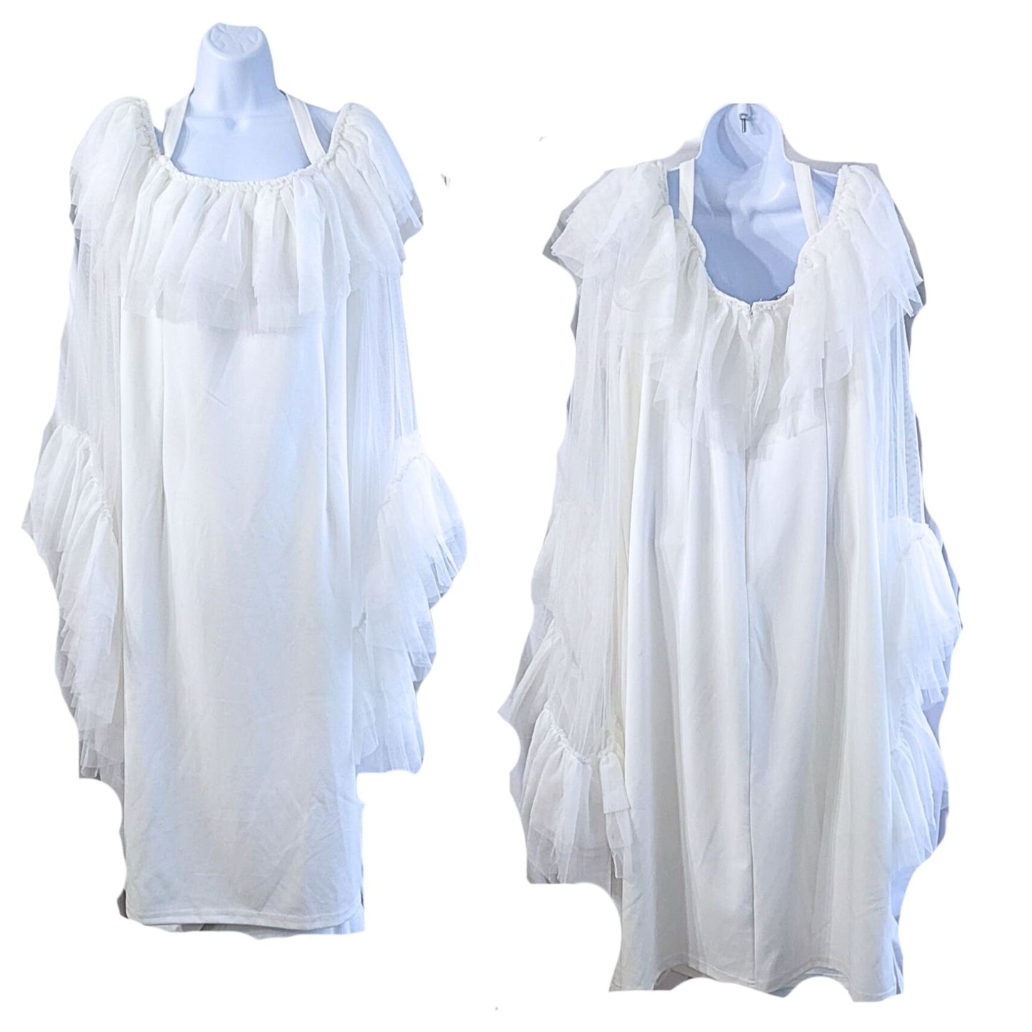 Fanciful NWT ASHLEY STEWART White Ruffled Trumpet "Sleeve Midi Dress Size 22/24