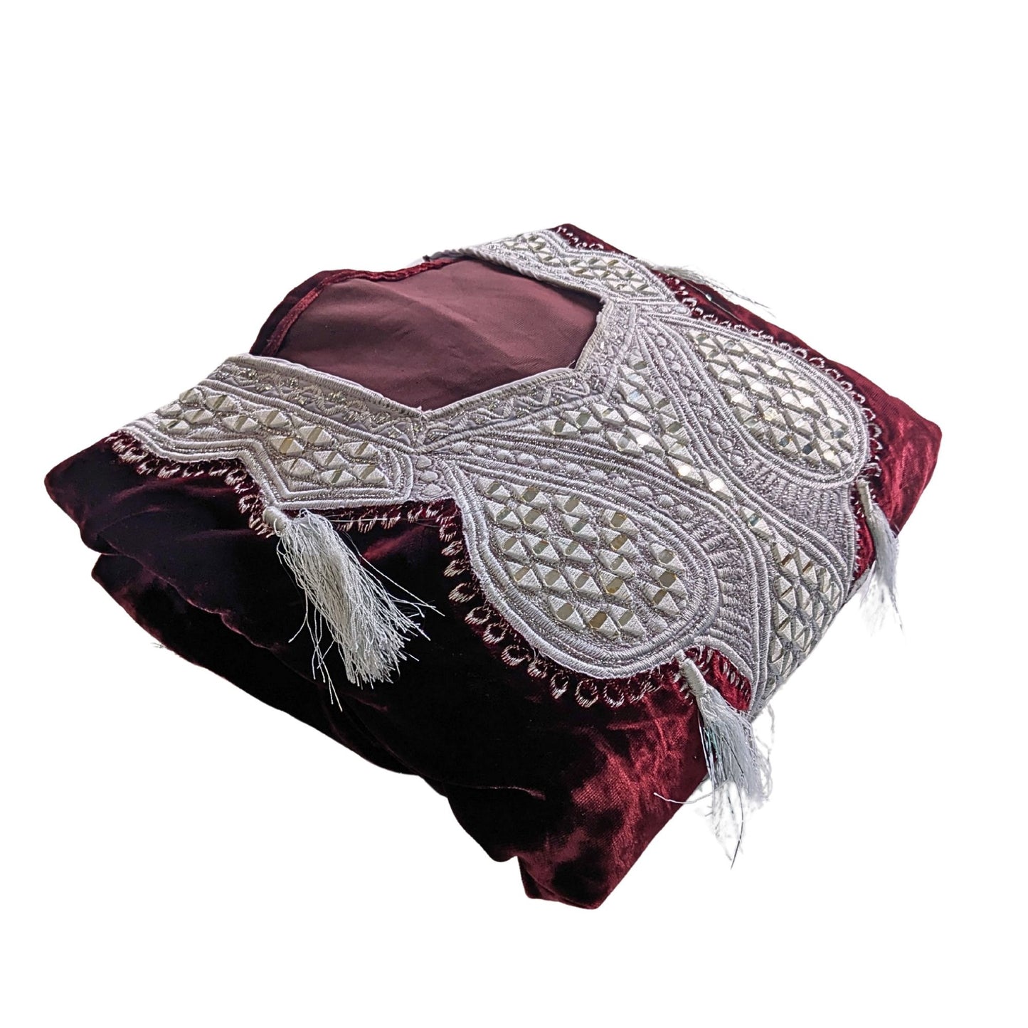 Turkish/Afghani Bindalli Kaftan Wedding Dress - Embroidered Velvet & Silver M/L