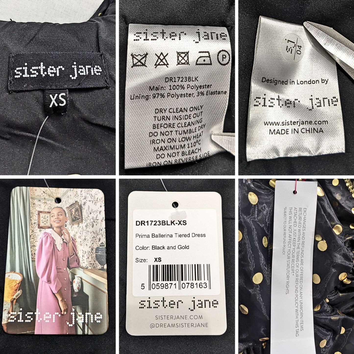NWT SISTER JANE Prima Ballerina Black Gold Structured Organza Tiered Dress Sz XS