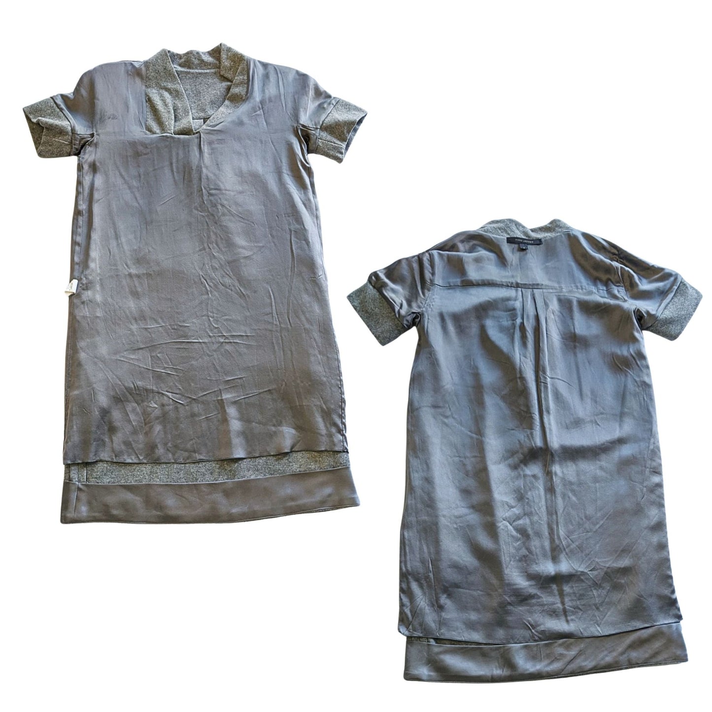 Vintage Y2K MARC JACOBS Wool-Nylon Gray Neck Tie Short Sleeve Shift Dress Size 2