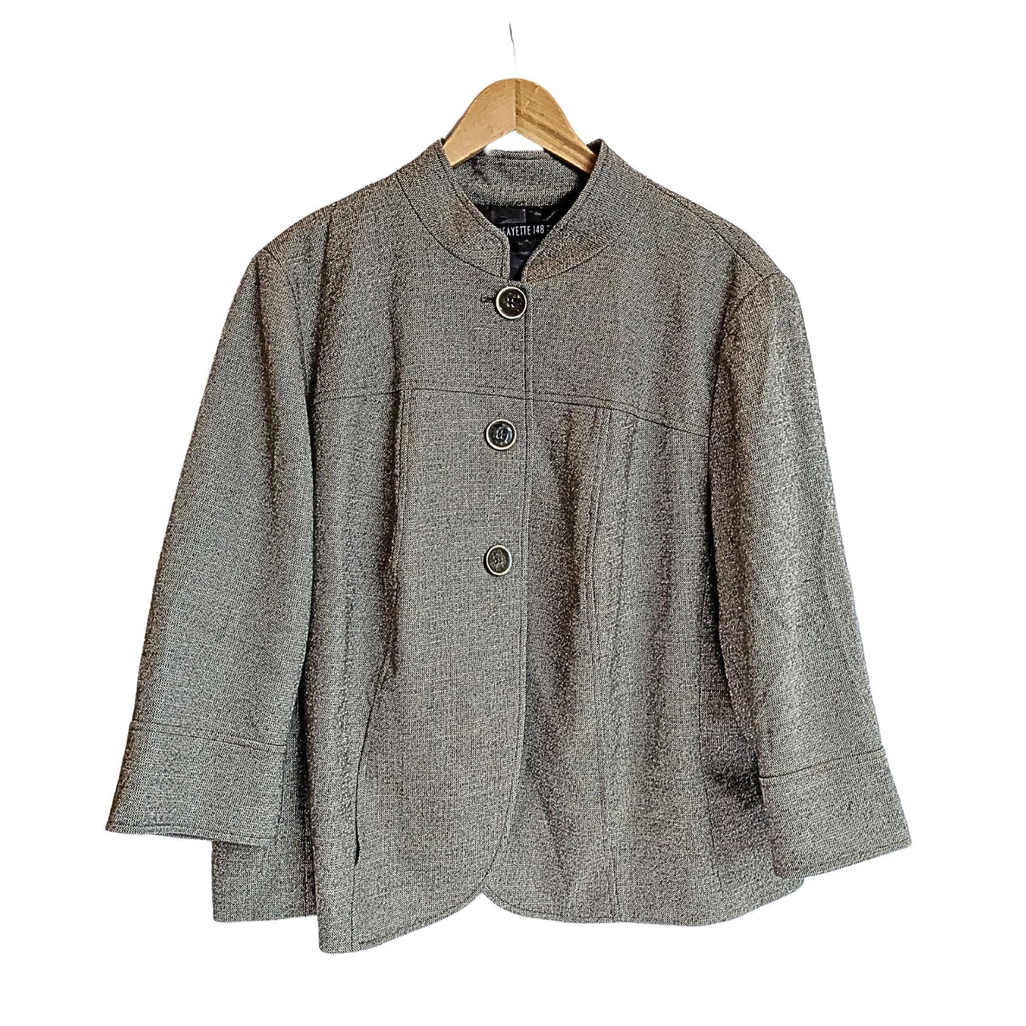 Vintage Y2K LAFAYETTE 148 NEW YORK Tan Tweed Wool Mandarin Jacket Size XL