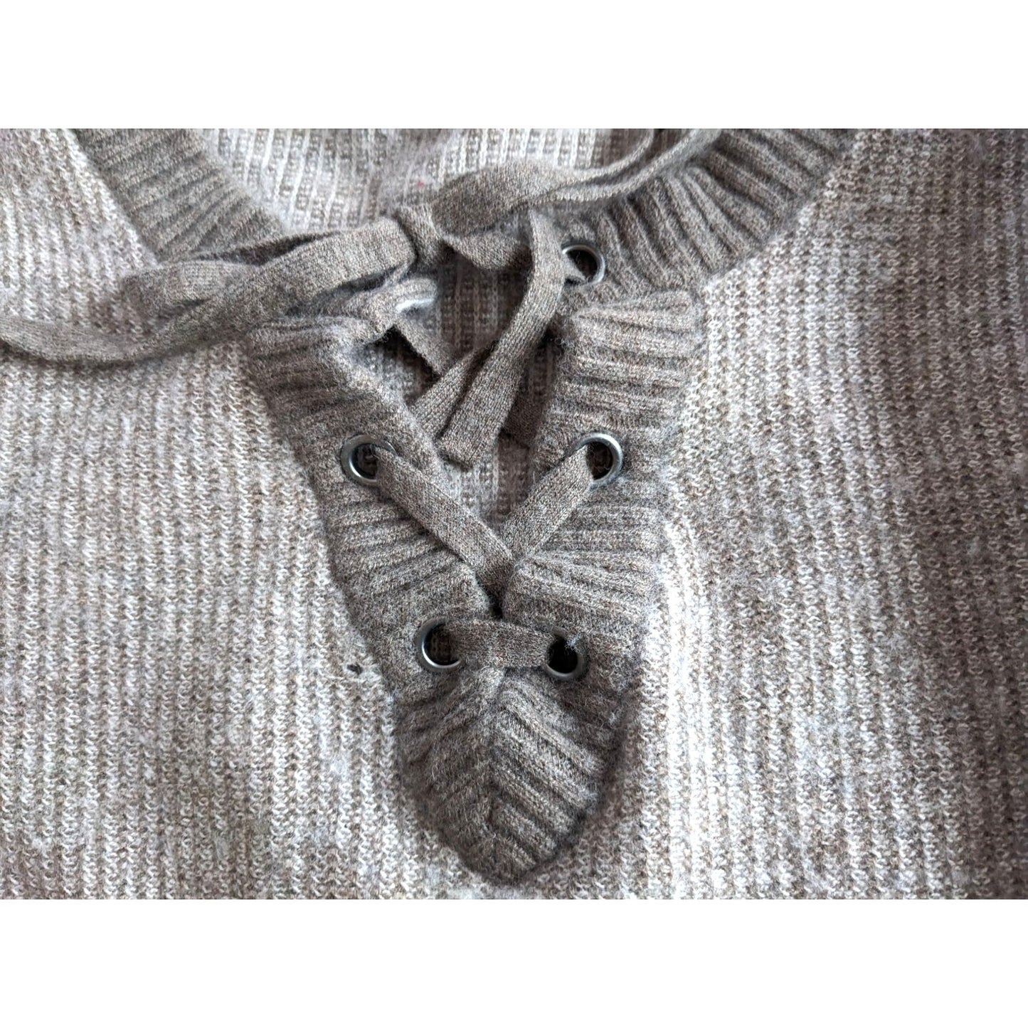 TOAD & CO Beige Non-Mulesed Lambswool Sweater w/ Lace-Up Keyhole Stripes Size S