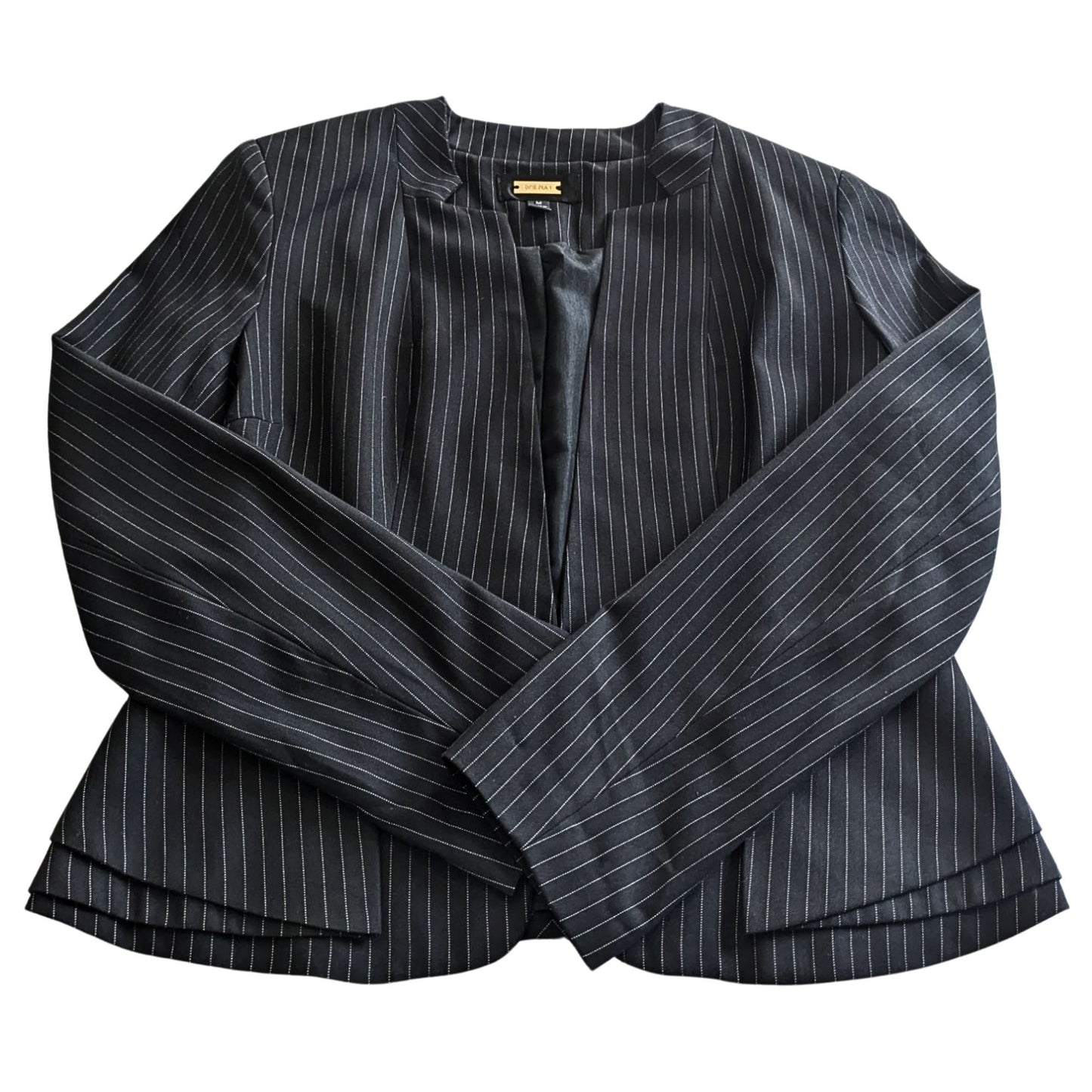 Anthropologie GREYLIN Office Siren Black Pinstriped Peplum Blazer Size M