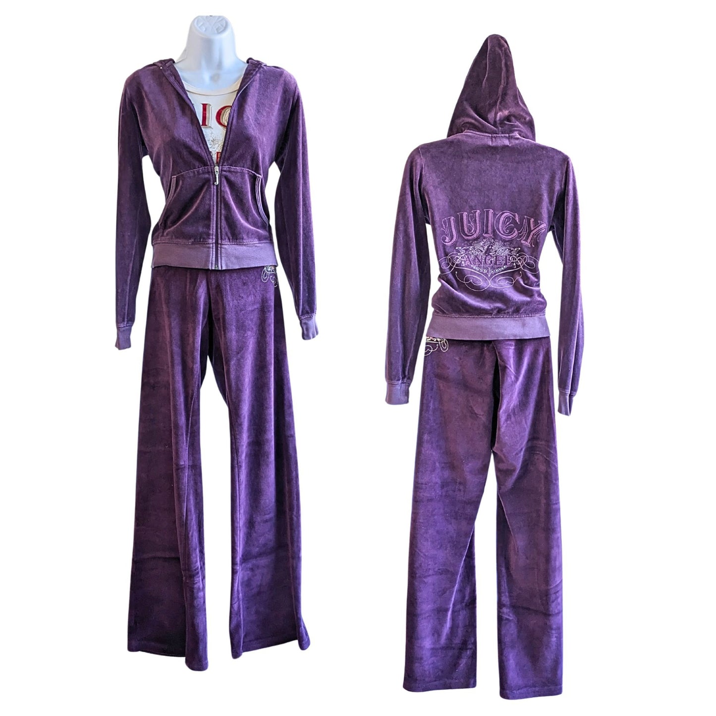 Vintage Y2K JUICY COUTURE 3-pc Sparkly Purple Angel Velour Matching Set Size M/L