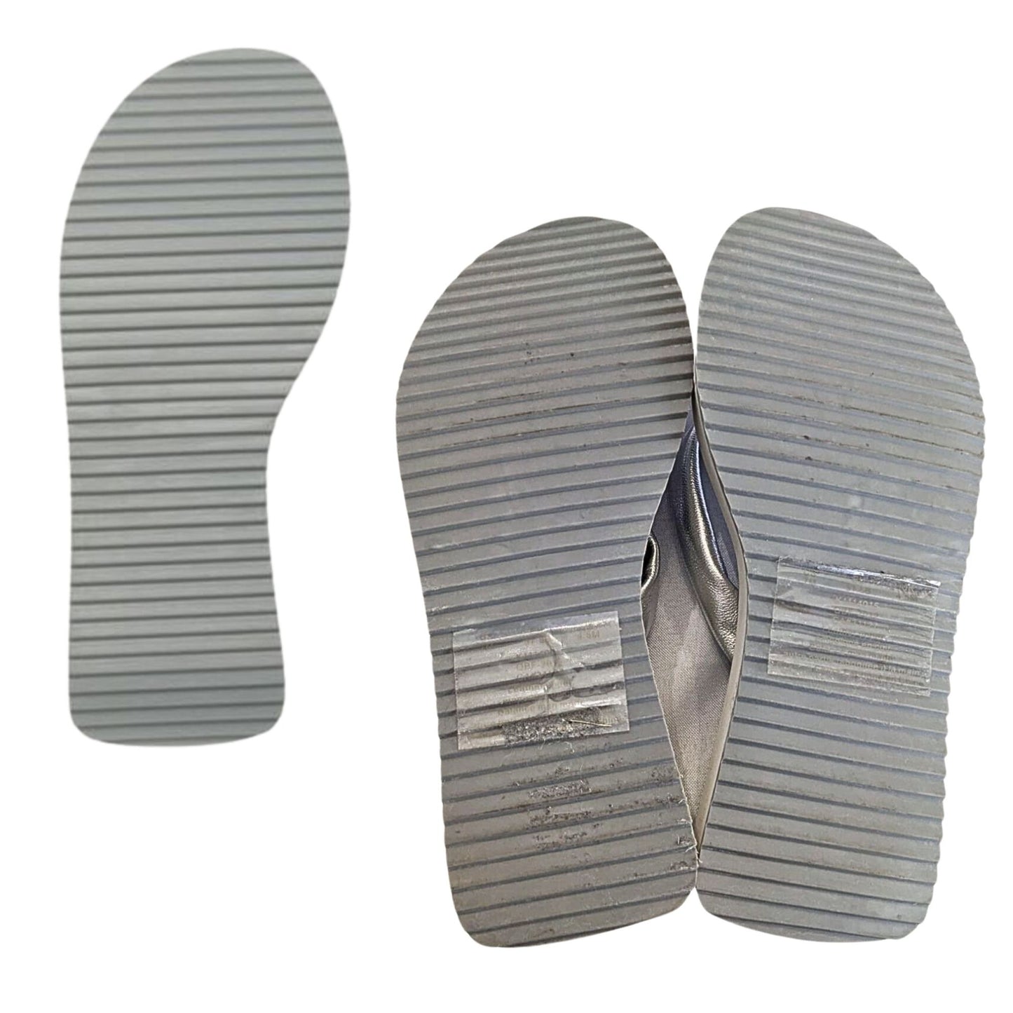 NWT Vtg Y2K DKNY Maeryn Metallic Silver Leather White Platform Flip Flops Sz 7M