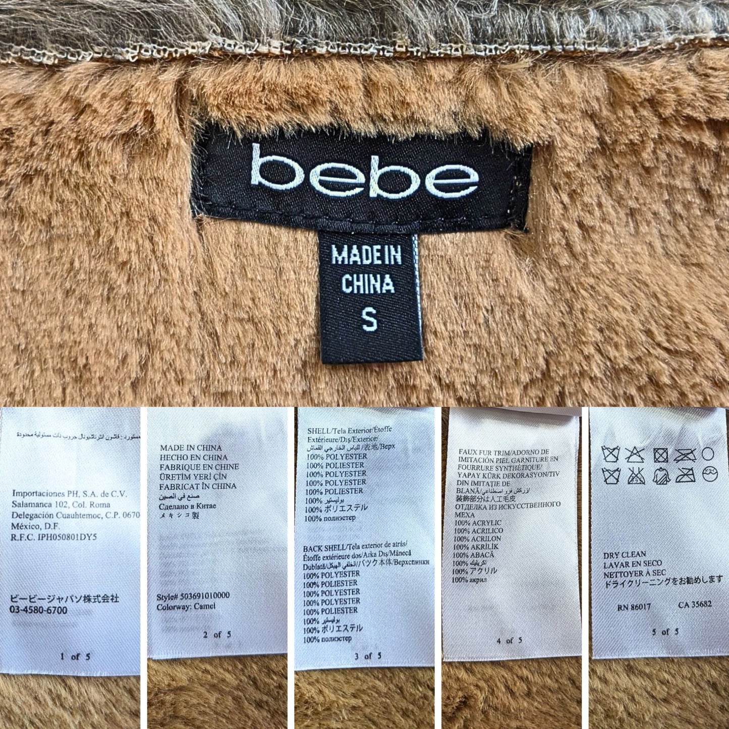 Vintage Y2K BEBE Camel Penny Lane Faux Fur & Vegan Suede 3/4 Coat Size S