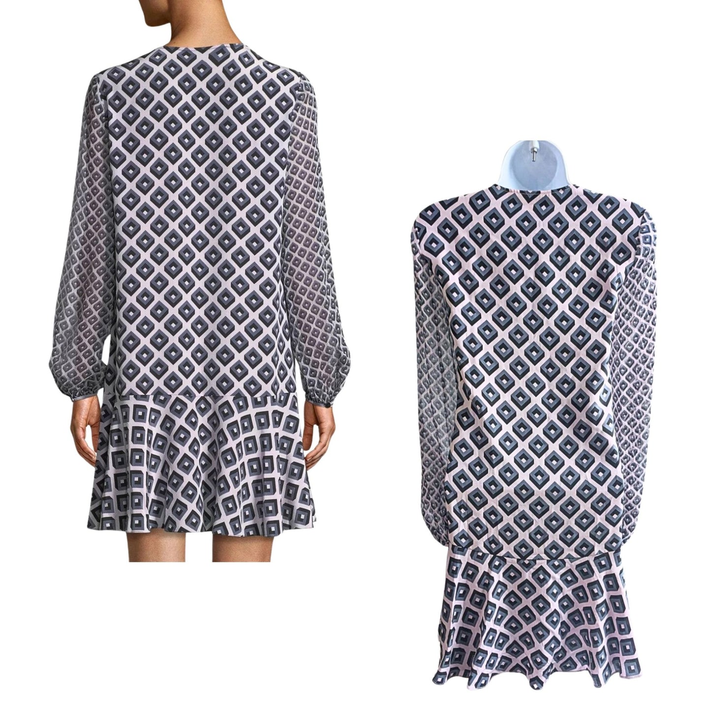 DIANE VON FURSTENBERG Purple Gray Keyhole Geometric Drop Waist Mini Dress Sz 0