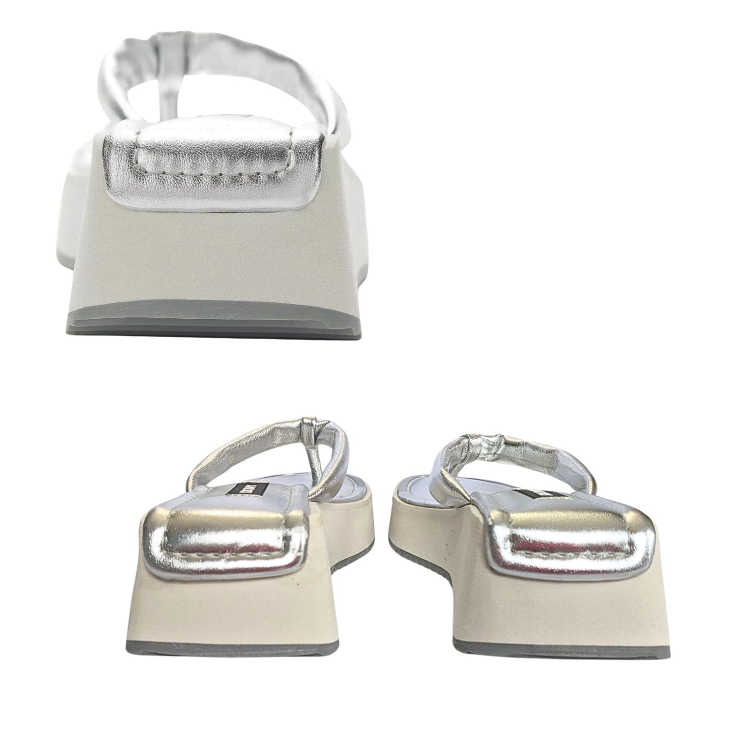 NWT Vtg Y2K DKNY Maeryn Metallic Silver Leather White Platform Flip Flops Sz 7M
