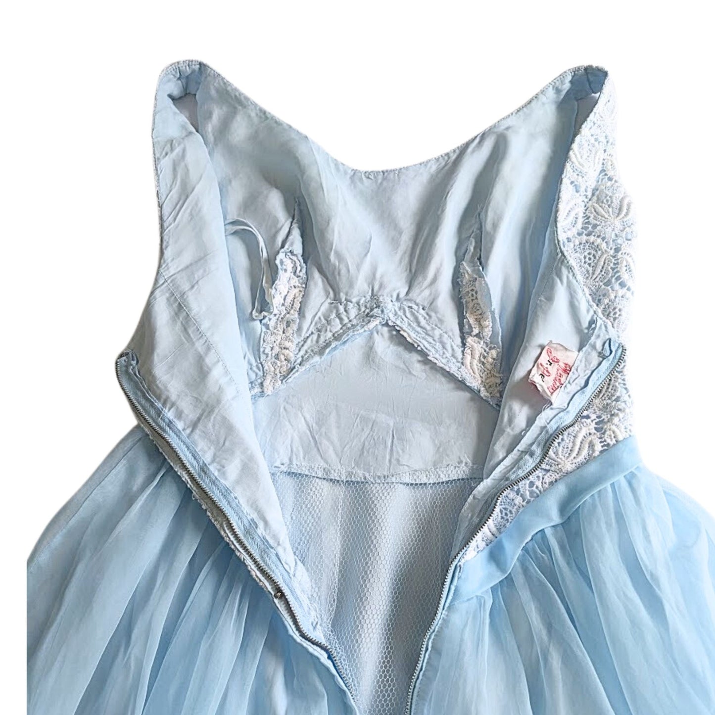 Vtg Mid-60s NADINE JR. Petites Cinderella Blue Chiffon Lace Prom Gown Size XS