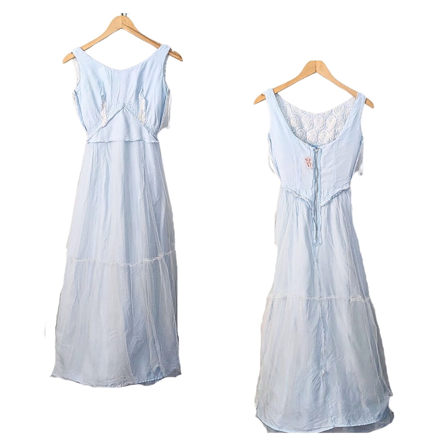 Vtg Mid-60s NADINE JR. Petites Cinderella Blue Chiffon Lace Prom Gown Size XS