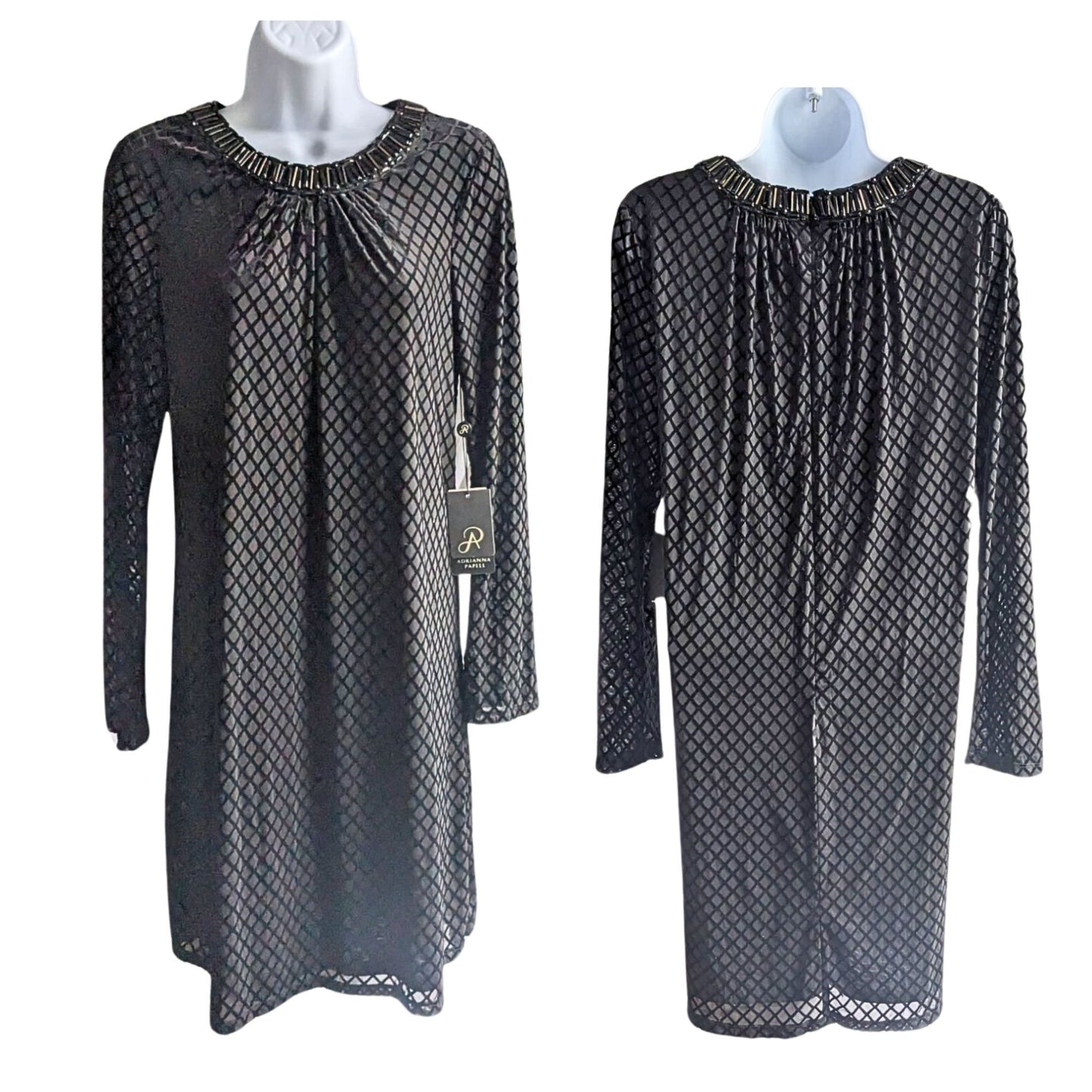 NWT ADRIANNA PAPELL Beaded Burnout Long Sleeve Velvet Shift Swing Mini Dress Sz 4