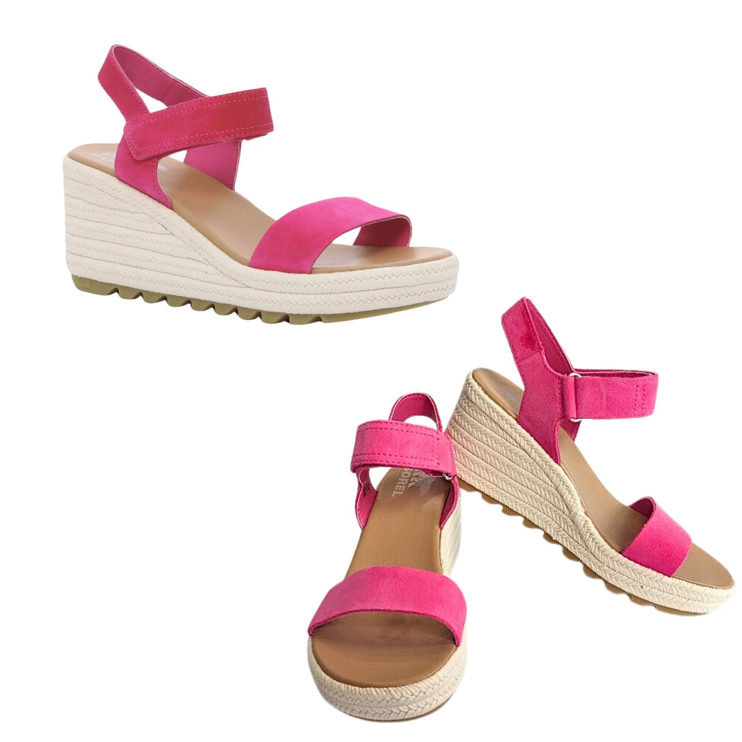 NWOT SOREL Cameron Fuschia Pink Espadrille Platform Wedge Sandal Barbiecore Size 7.5