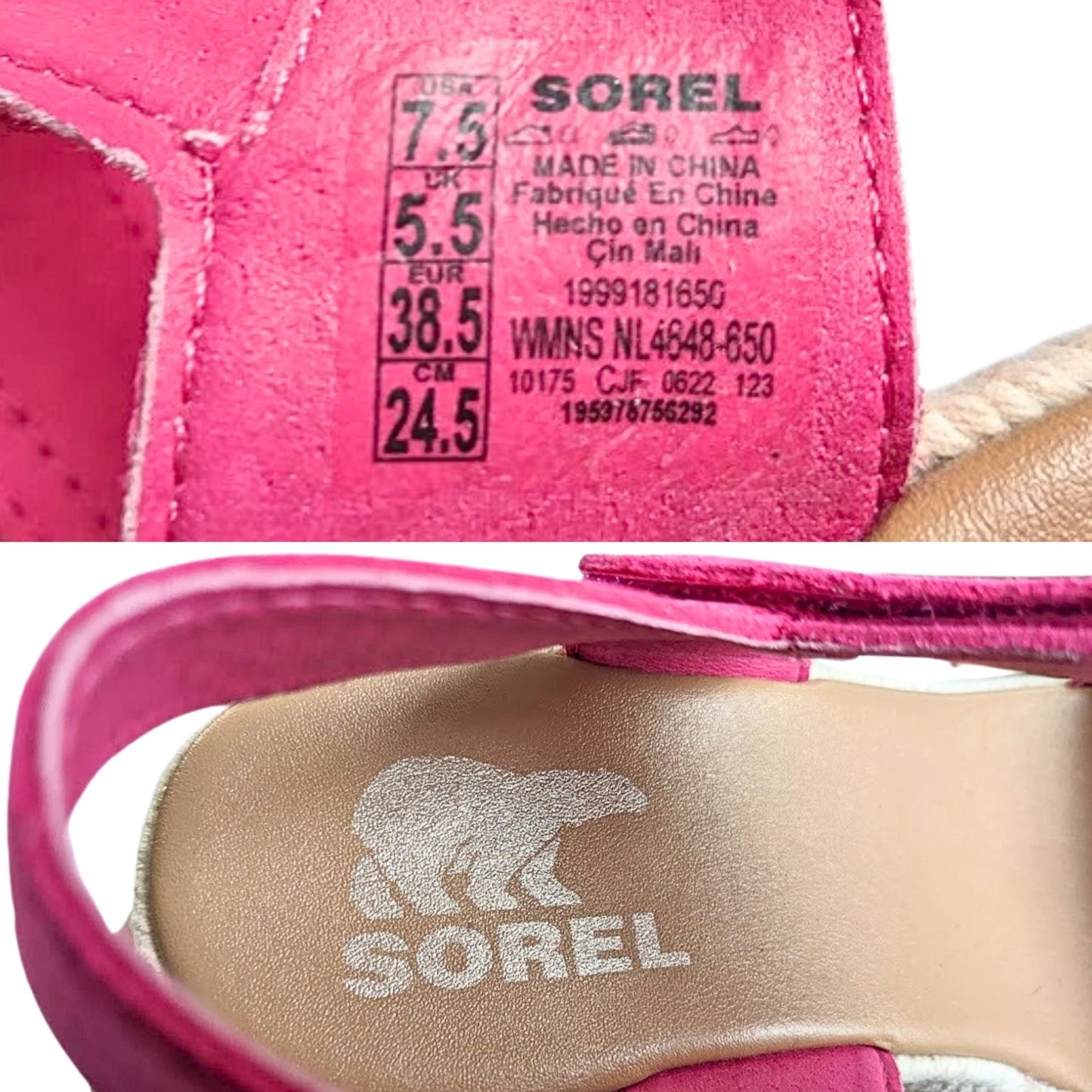 NWOT SOREL Cameron Fuschia Pink Espadrille Platform Wedge Sandal Barbiecore Size 7.5