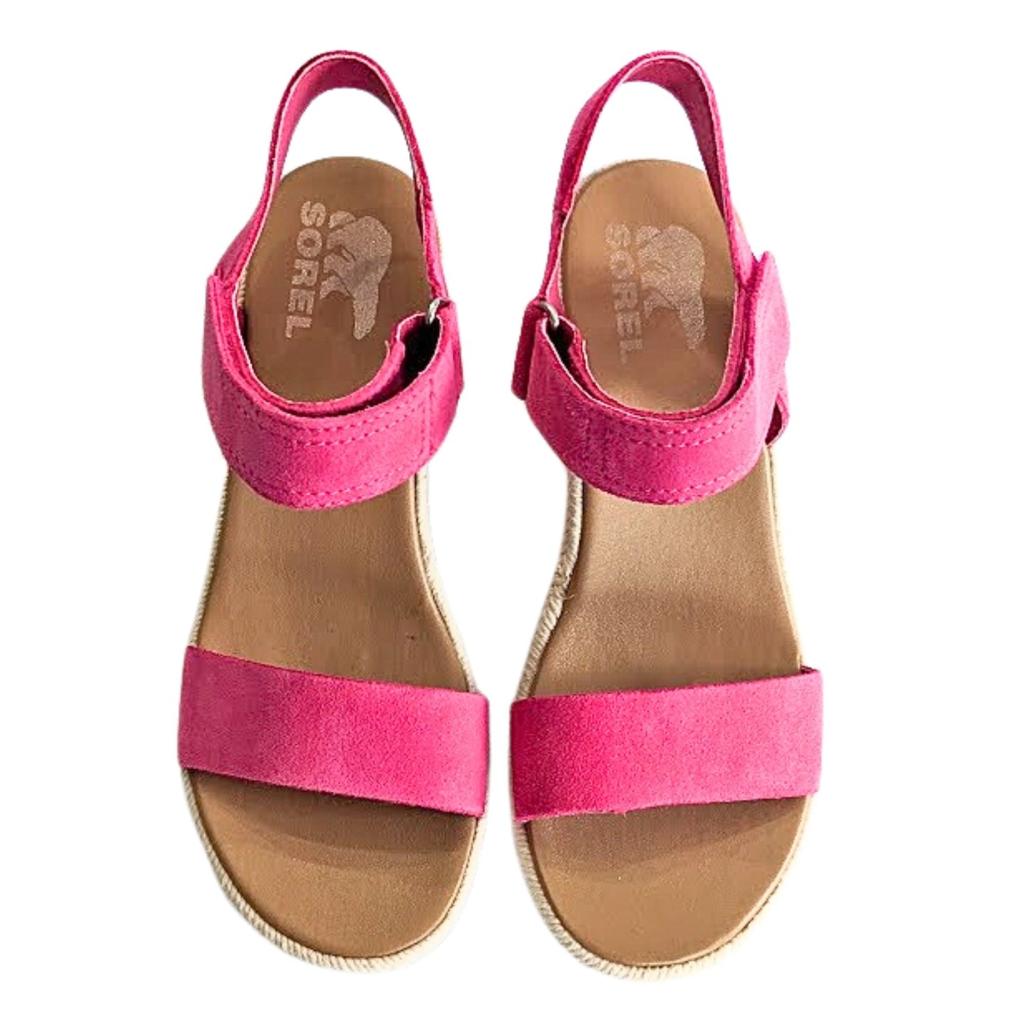 NWOT SOREL Cameron Fuschia Pink Espadrille Platform Wedge Sandal Barbiecore Size 7.5