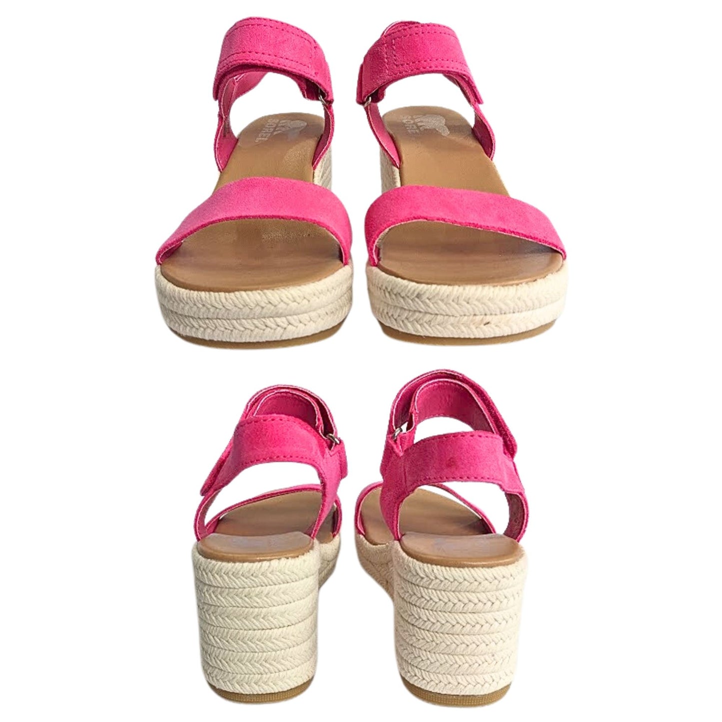 NWOT SOREL Cameron Fuschia Pink Espadrille Platform Wedge Sandal Barbiecore Size 7.5