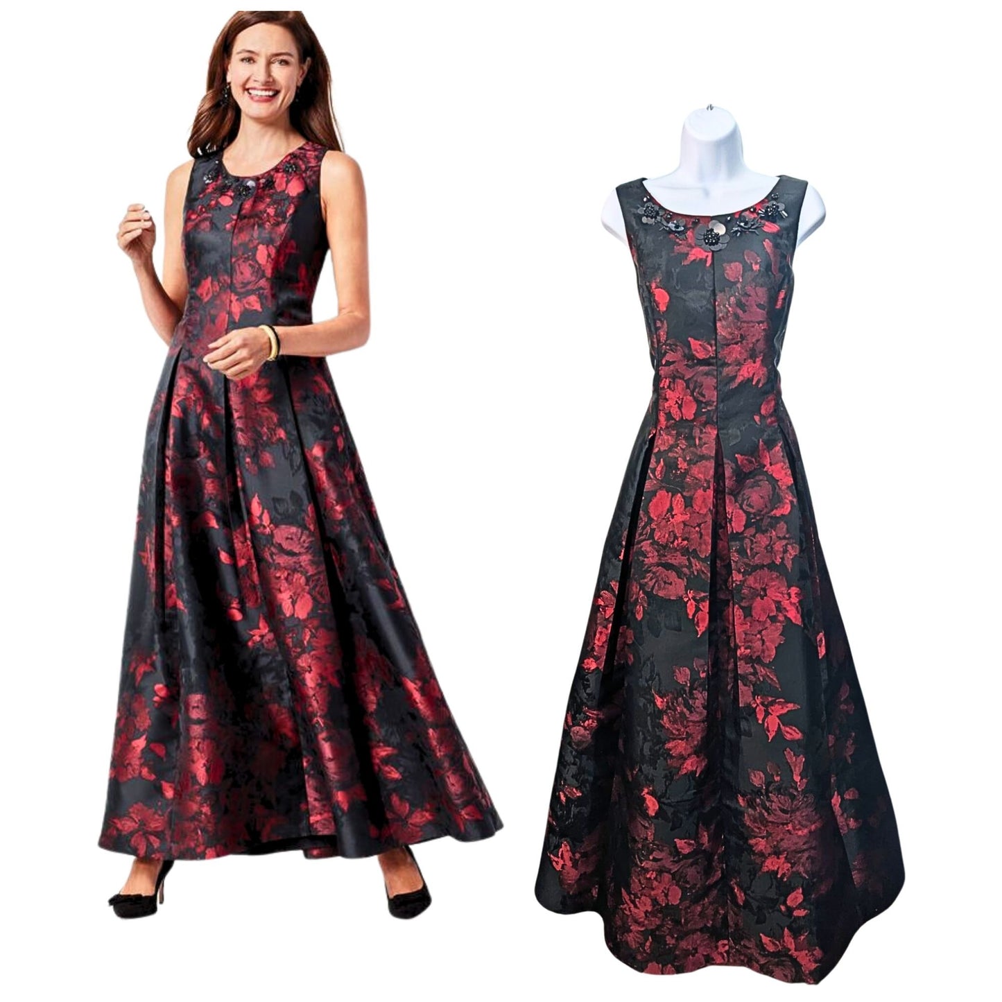 NWT RSVP BY TALBOTS Scarlet Red & Black Floral Jacquard Masquerade Gown Size 4