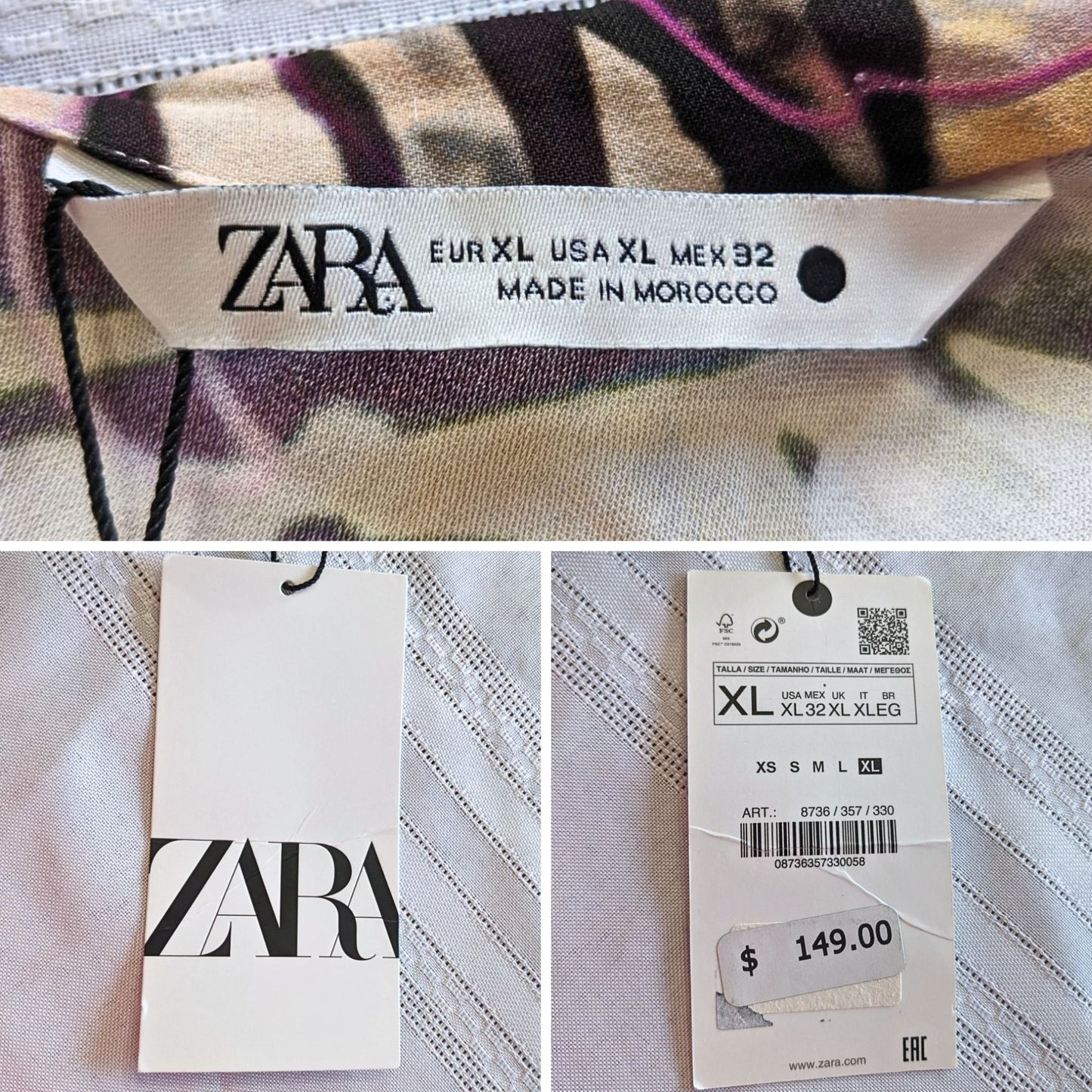 NWT ZARA High Neck Long Sleeve Peach Brown Violet Printed Midi Dress Size XL