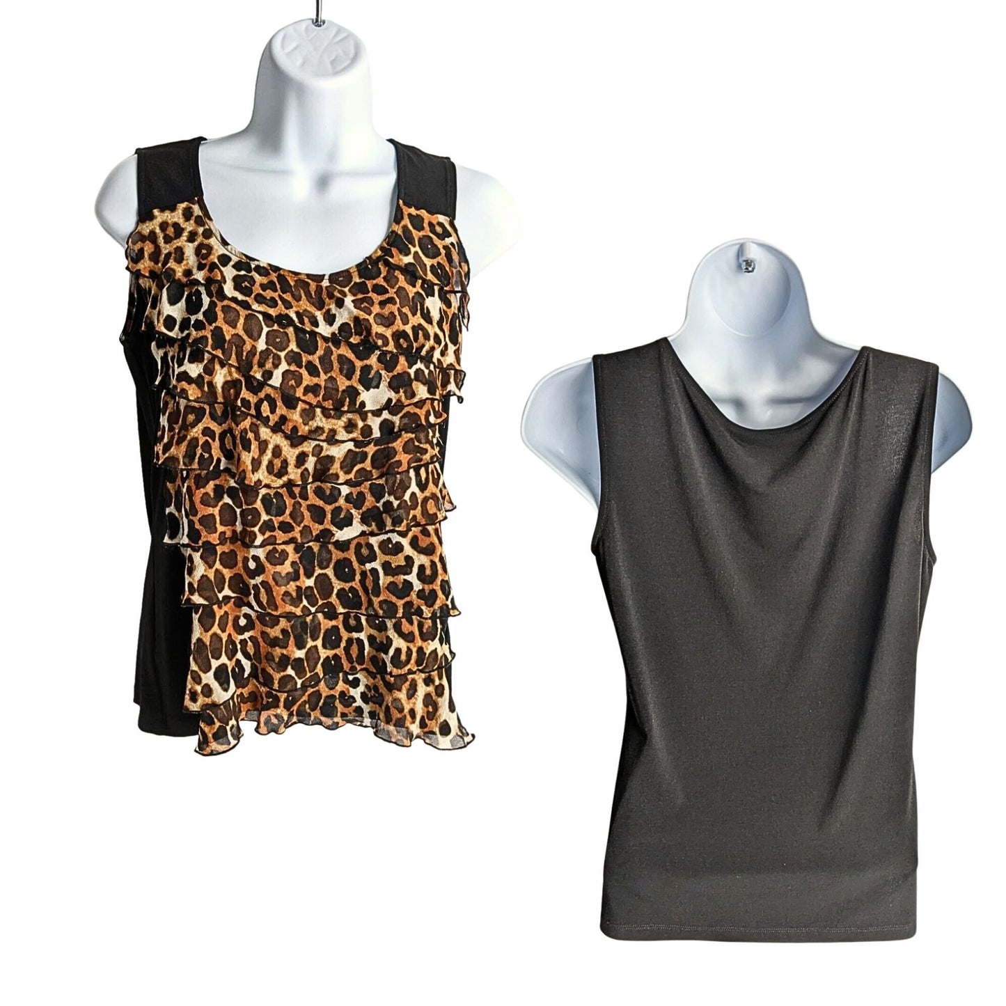 DONCASTER Leopard Print Ruffle Silk Blouse Sleeveless Business Top Size S