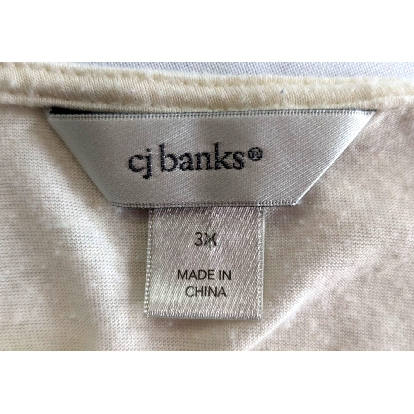 CJ BANKS Cream Embroidered Mixed Print Linen Blend Top 3/4 Sleeve Size 3X