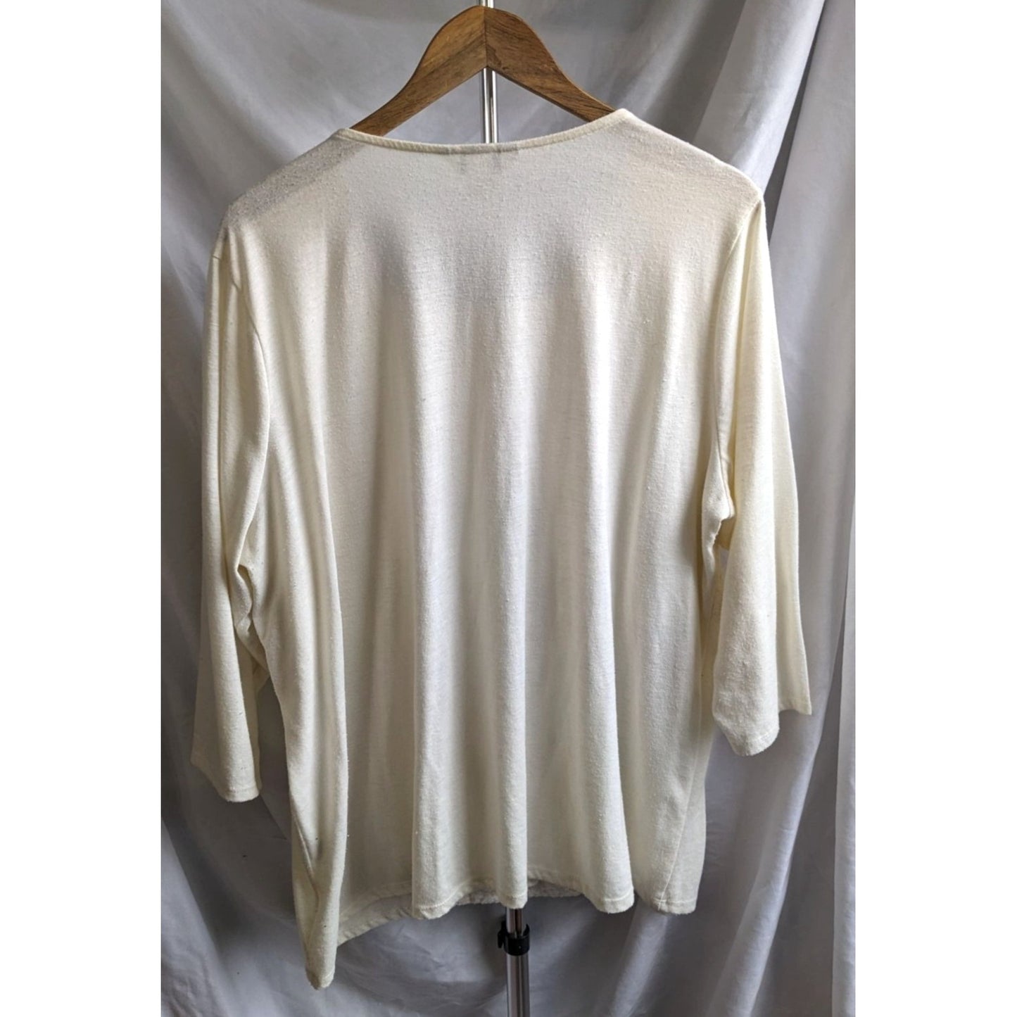 CJ BANKS Cream Embroidered Mixed Print Linen Blend Top 3/4 Sleeve Size 3X